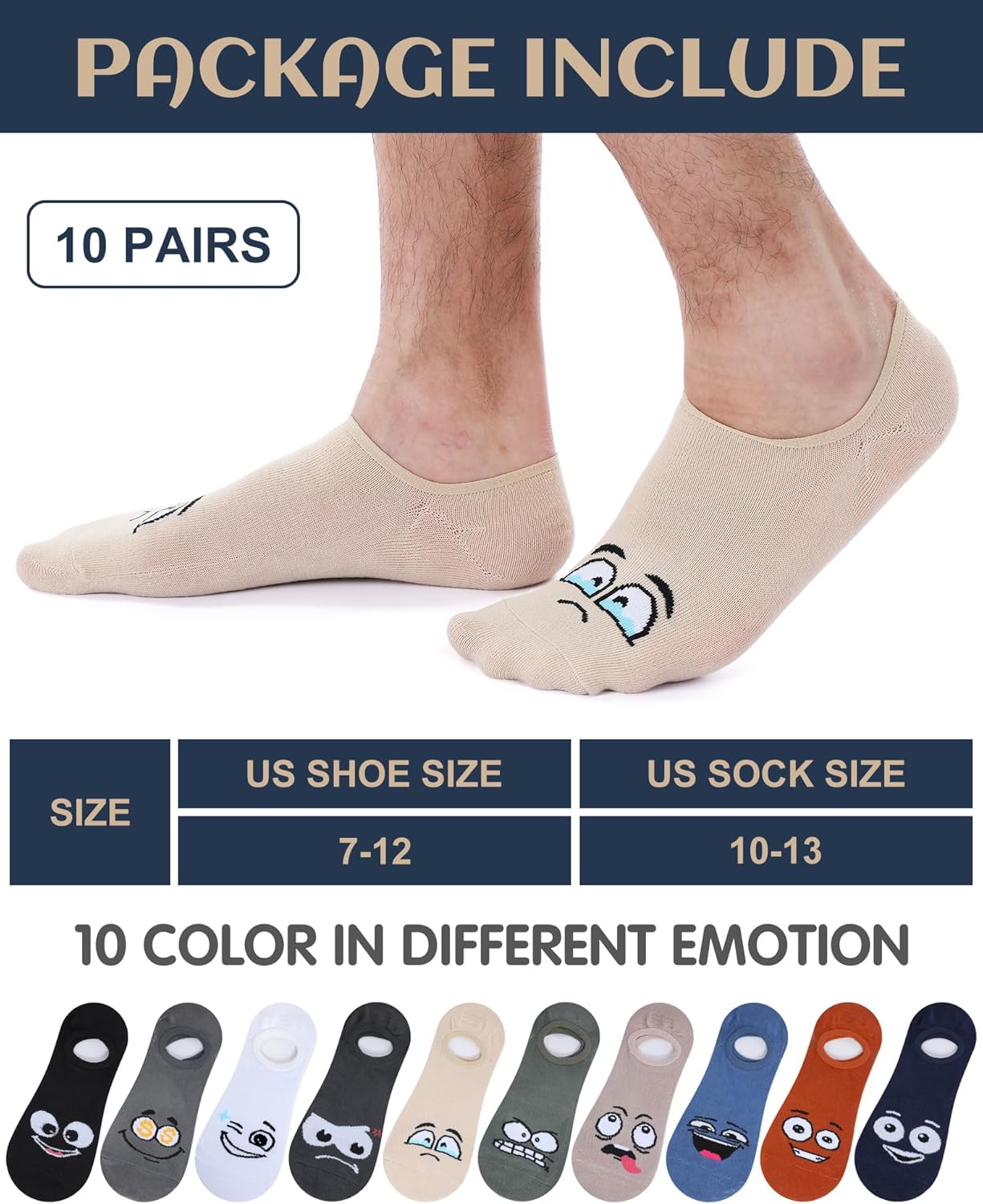 10 Pairs Funny Anime Emotion No Show Socks for Men Novelty Cartoon Invisible Non Slip Ankle Socks for Men Dad Grandpa Boyfriend Holiday Birthday Gifts - Image 3