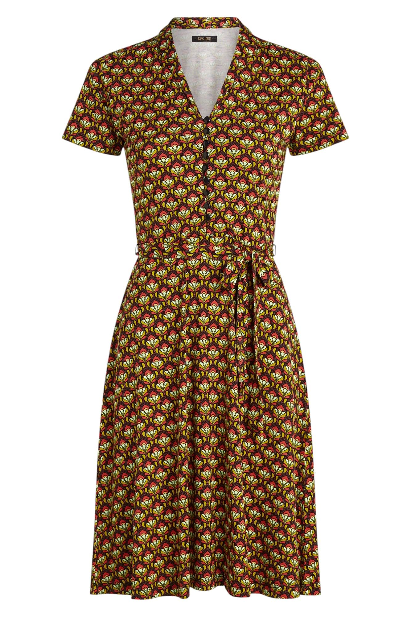 King Louie Damen Kleid mit Bindegürtel Emmy Dress Toulouse