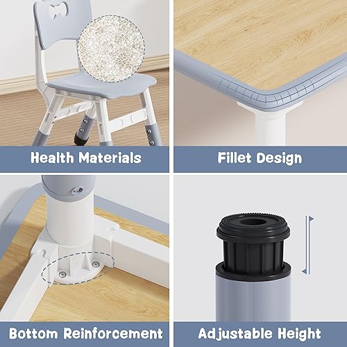 Miniatura 14 de Brelley Juego de mesa y 4 sillas para niños, juego de mesa y silla para niños pequeños, escritorio de graffiti, patas antideslizantes, máximo 300