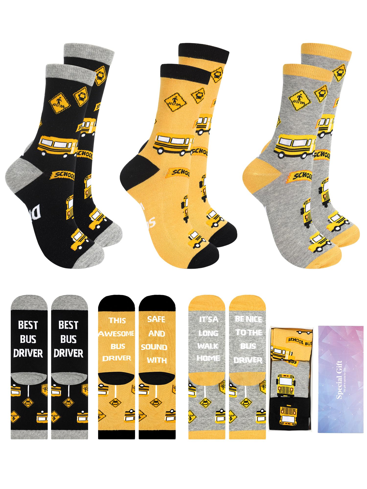 Cuffbow 3 Pairs School Bus Driver Appreciation Gifts Sunflower Socks Unisex Novelty Socks for Women Men Mom