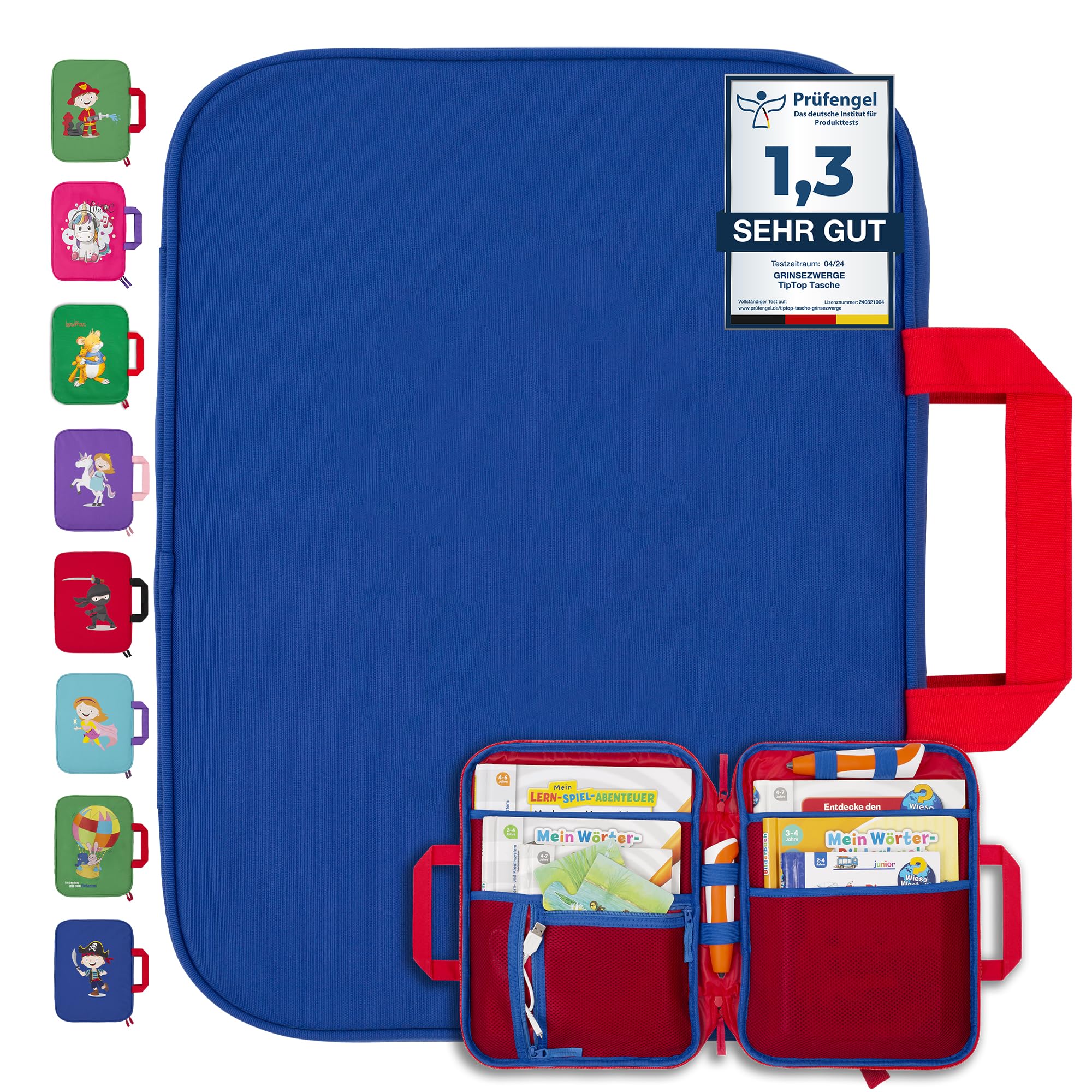 GRINSEZWERGE Tasche für TipToi I in Blau I Aufbewahrung für TipToi Stift, Bücher & Zubehör I Kinder Tablet Tasche I Tragetasche für Edurino Figuren Spielzeug