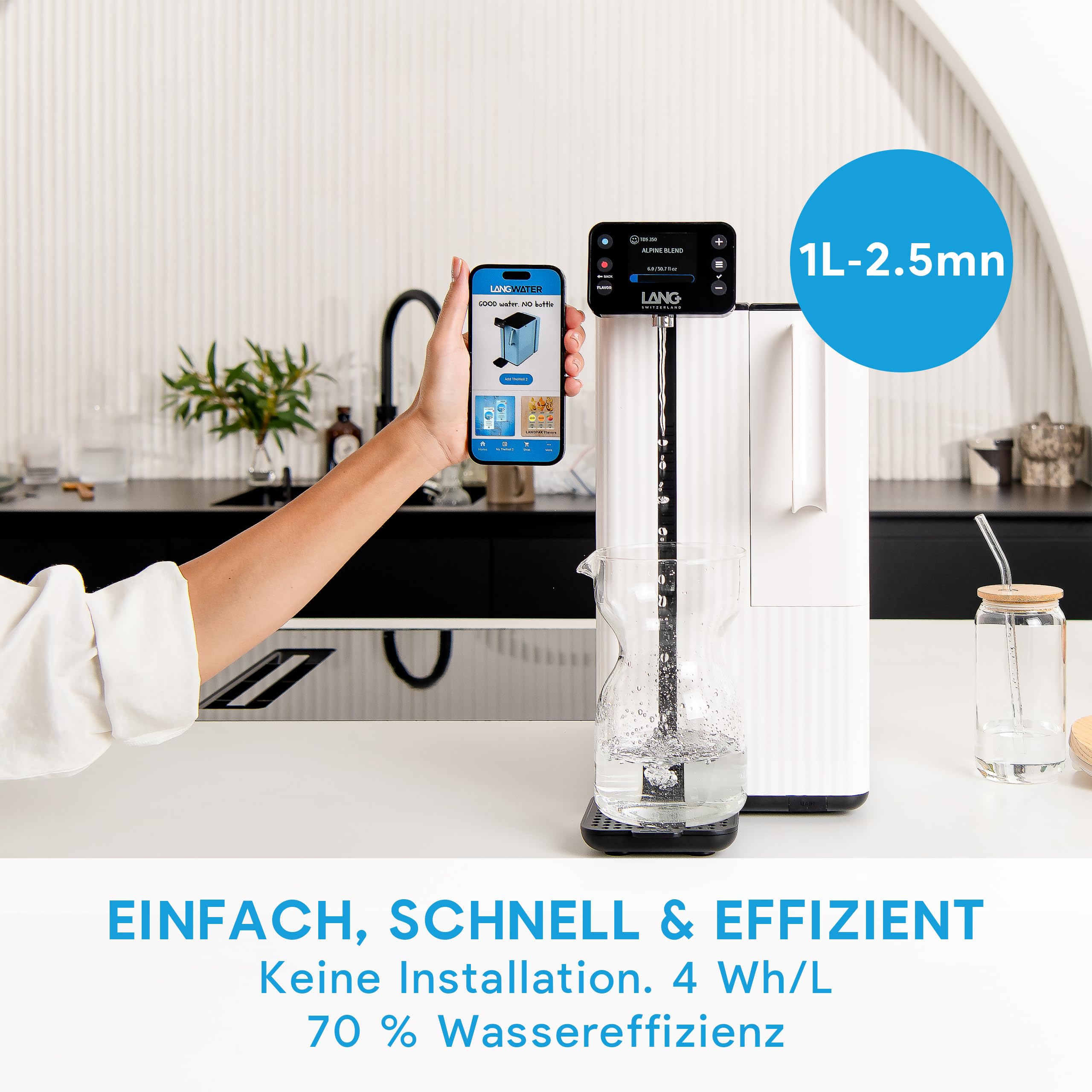 LANGWATER Auftisch Osmoseanlage mit Mineralisierung & Heißwasserspender - 4-stufiger Wasserfilter NSF58 RO UV