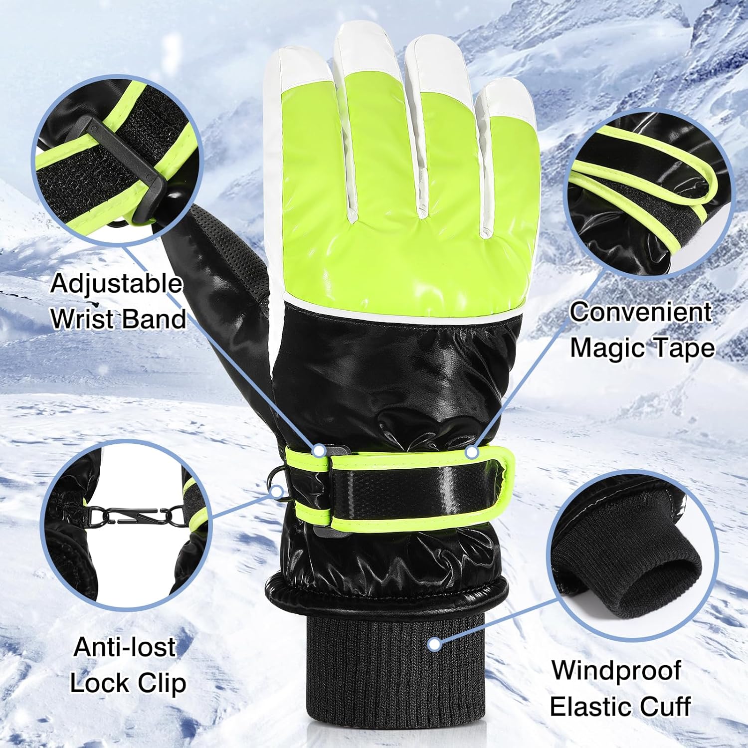 MoKo Kids Winter Snow Gloves, Waterproof Ski Gloves with Elastic Cuffs, Windproof Kids Ski Glove, Thermal Kid Snow Glove for Children Aged 6-15, Skiing, Snowboarding, Sledding, Cycling - Image 5