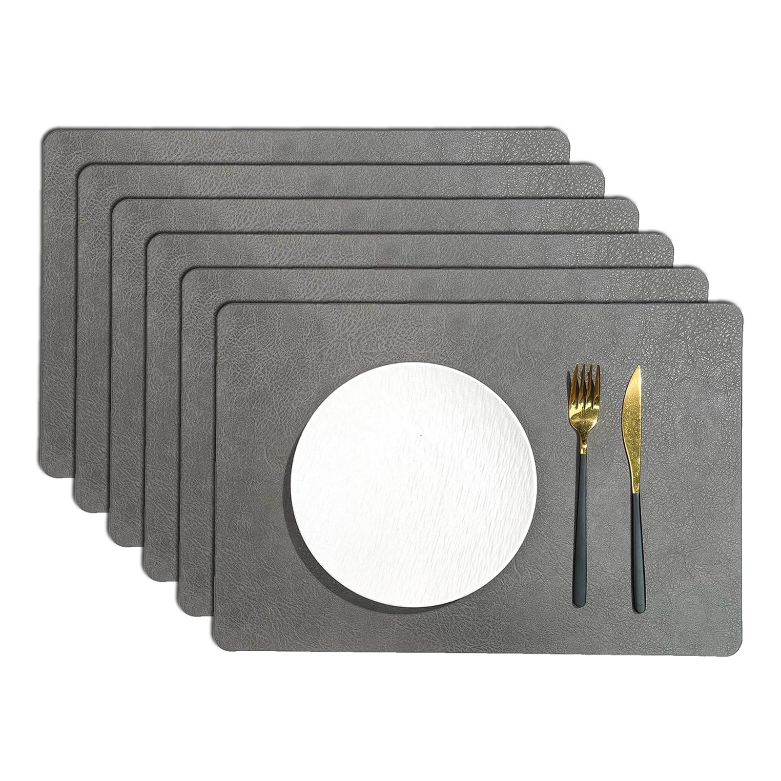 Juego de manteles Individuales de Piel sintética (15-30 x 43 cm), Resistentes al Agua y al Aceite, Reversibles y Resistentes al Calor.(Gris,Set of 6)