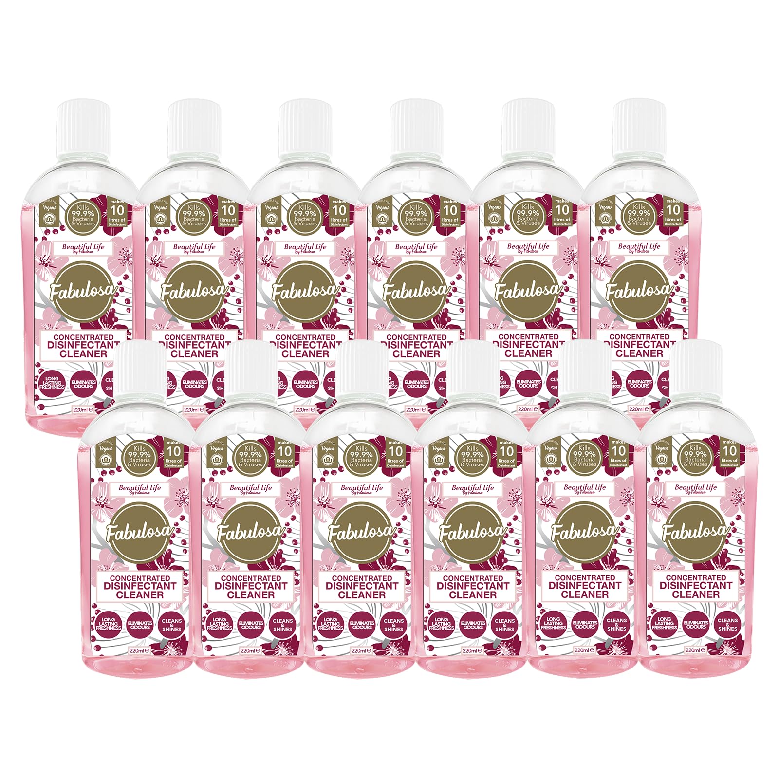 Fabulosa 4 in 1 Concentrated Antibacterial Disinfectant All Purpose Cleaner, 220ml, 12 pack, Beautiful Life