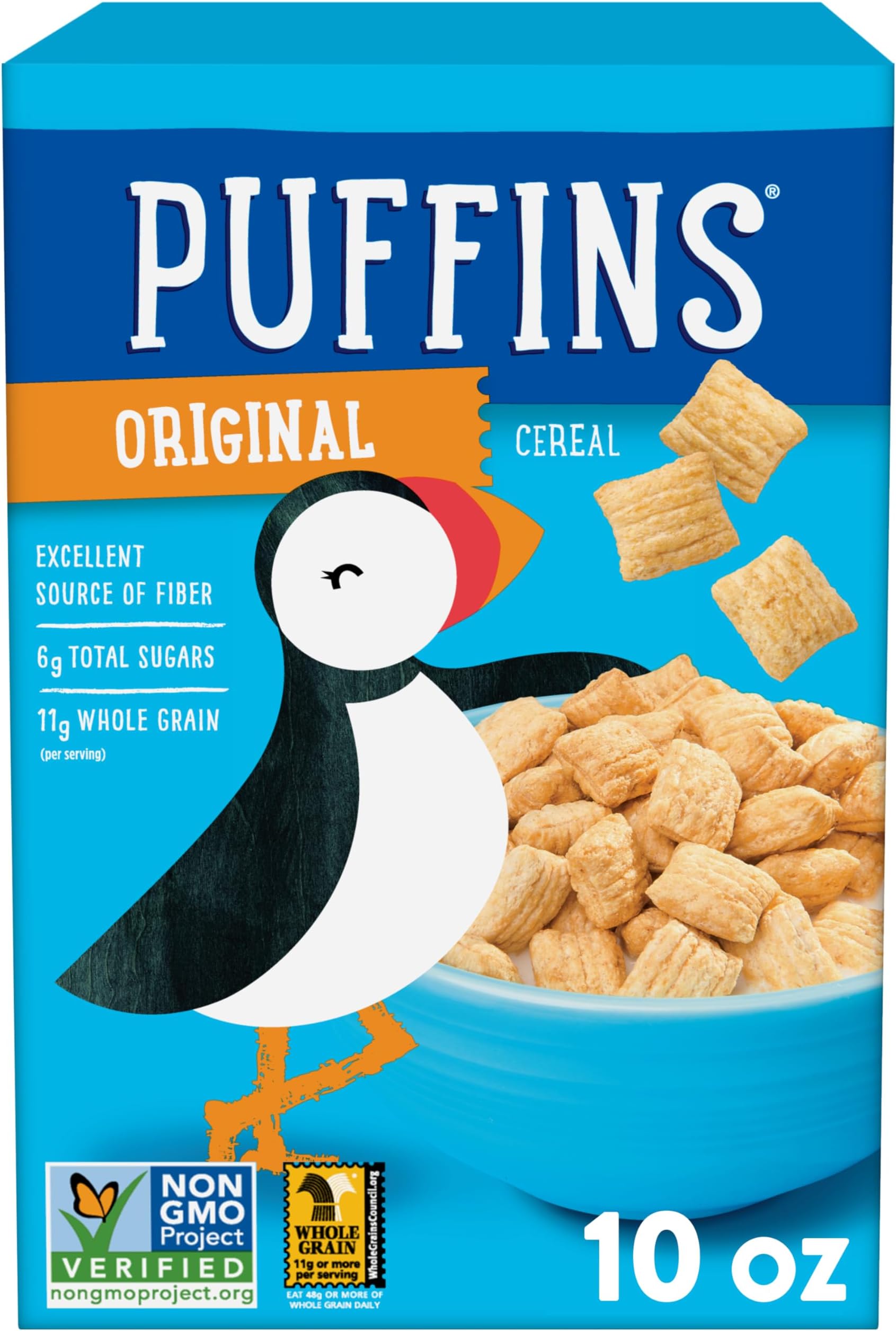 Barbara's Bakery Puffins Original Cereal, Non-GMO, Vegan, 10 Oz Box (Pack of 6)