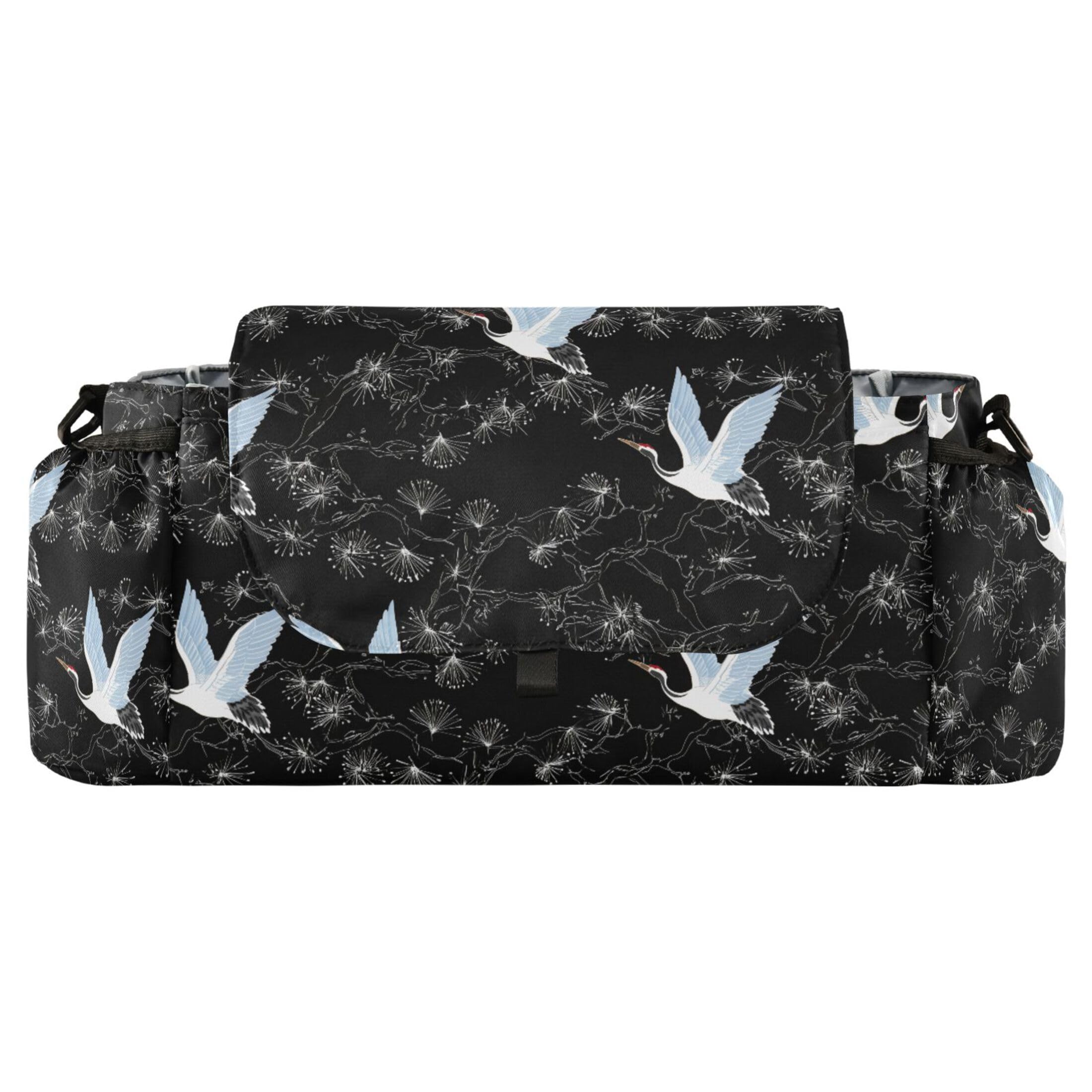 Burbuja Elegant Cranes Stroller Organizer with Insulated Cup Holders, Non-Slip Stroller Caddy Universal Fits Most Strollers, Nursery Accessories