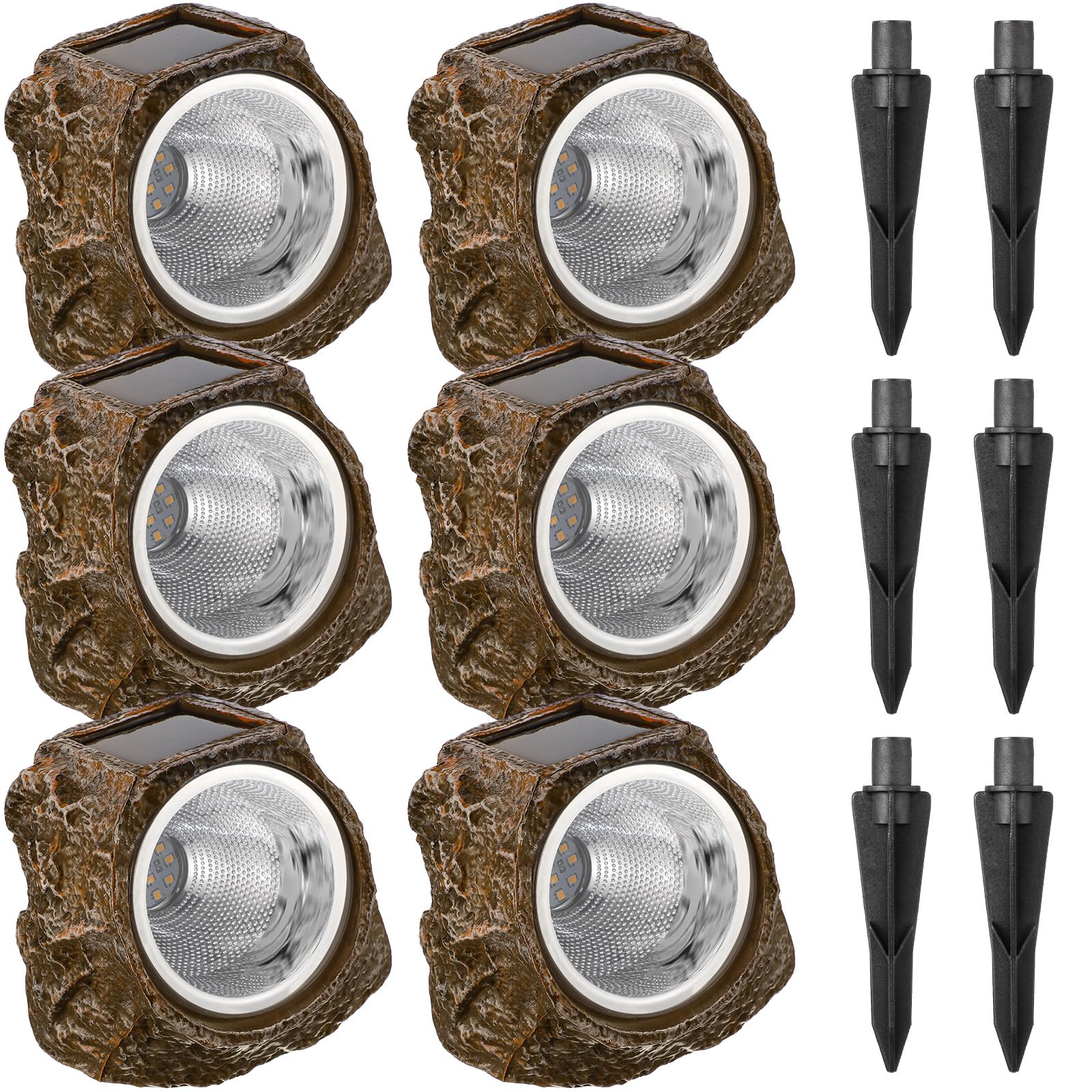 VIHOSE 6 luci a energia solare a 10 LED, impermeabili, da giardino, in pietra, per paesaggistica esterna, decorative per esterni, per cortile, strade, cortile, patio paesaggio