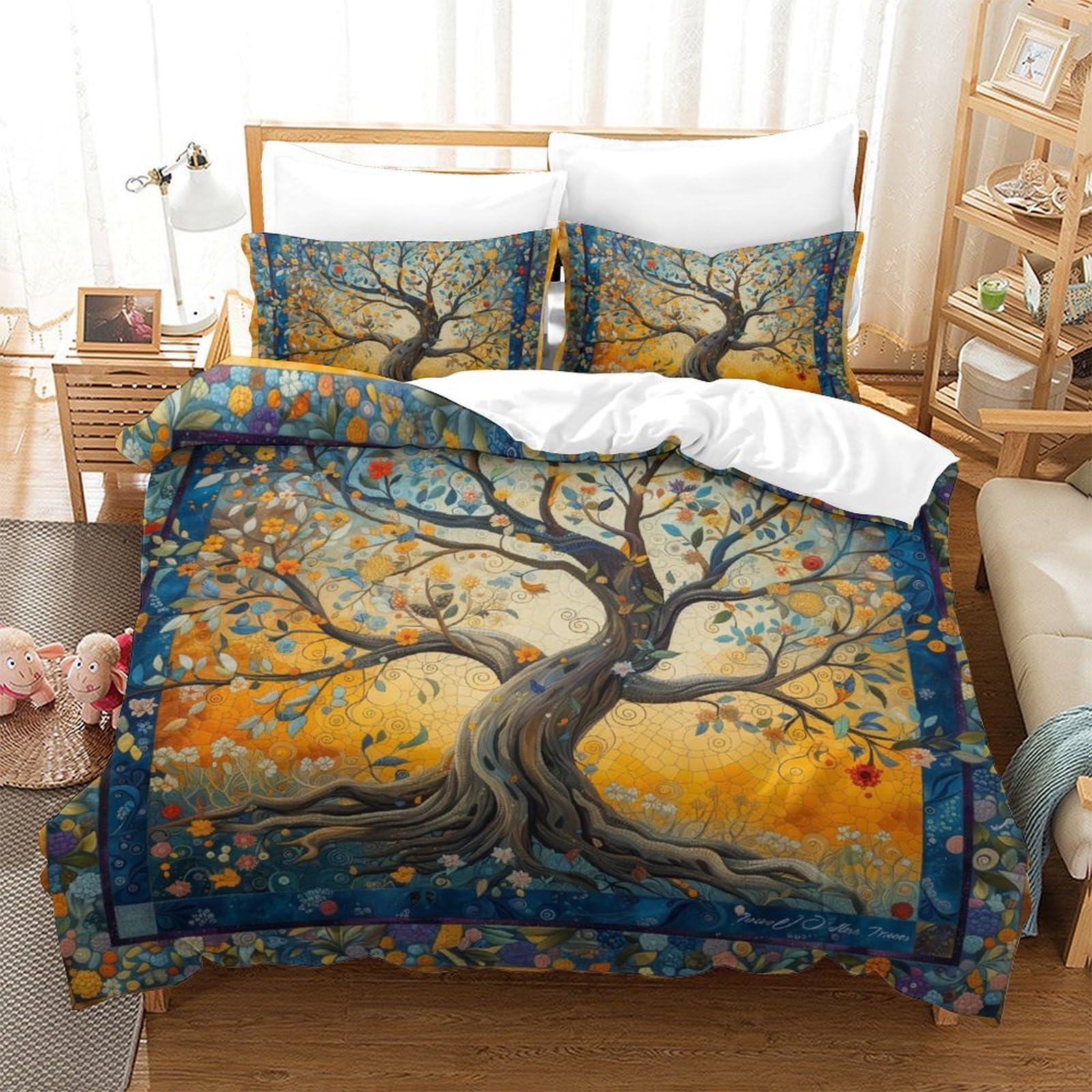 Housse de couette 200x200 arbre de vie avec parure de lit microfibre