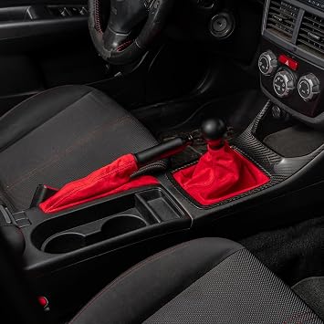 Shift Boot and E-Brake Boot Combo for Subaru WRX (2008-2014) - Made with Premium Microsuede Fabric, Red Black Stitching