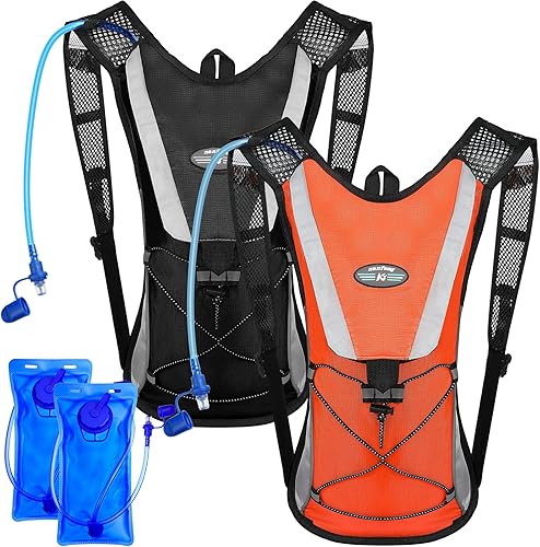 Paquete de 2 mochilas de hidratación con vejiga de agua de 2 litros, mochila de senderismo con vejiga de hidratación, mochila de agua, bolsa de