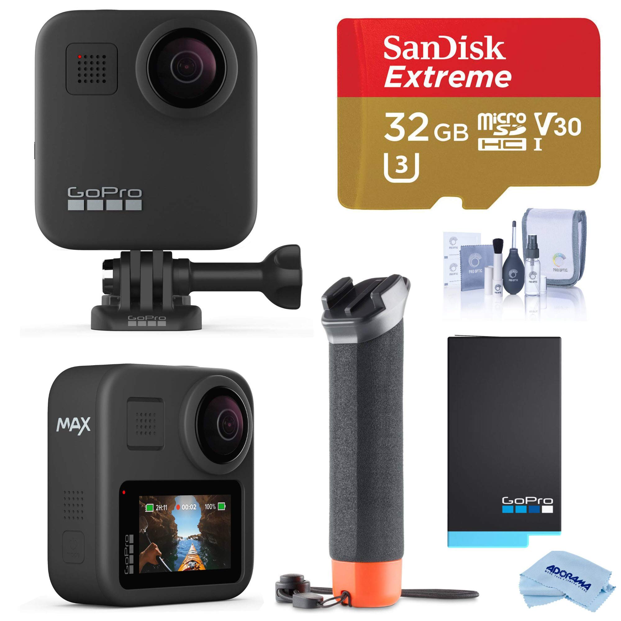 GoPro MAX Waterproof 360 Camera with Touch Screen, 5.6K30 UHD Video 16.6MP Photos 1080p Live Streaming Bundle with Hand Grip, Battery, 32GB microSD Card, Cleaning Kit-image-47