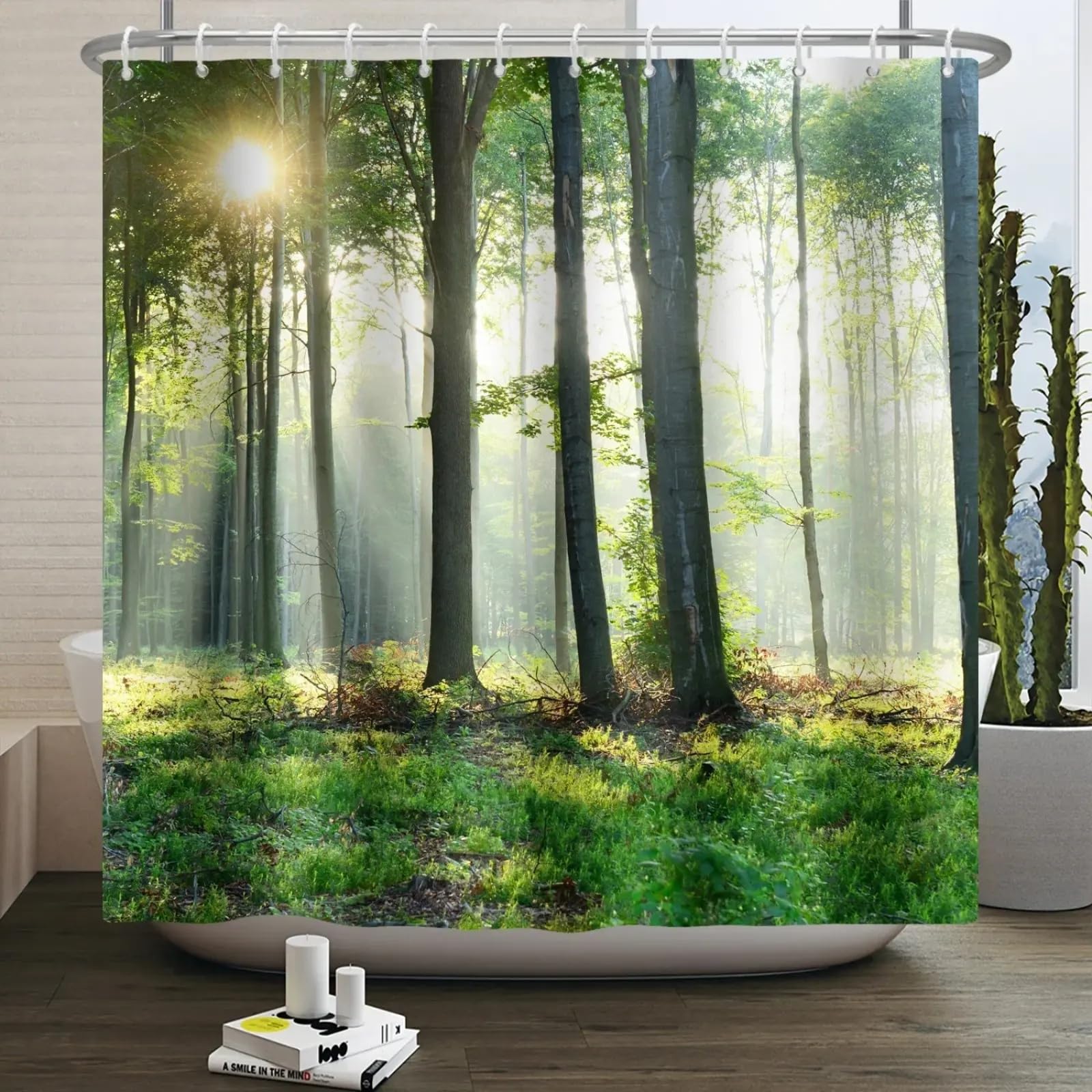 Rideau de douche paysage de forêt 150x190 cm pour salle de bain nature