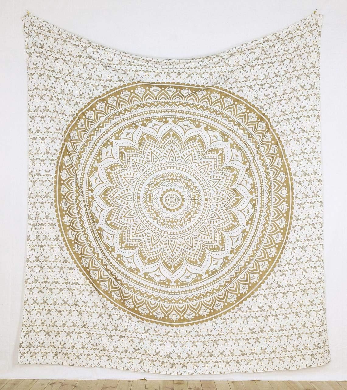 THE ART BOX Mandala Wall Hanging Tapestry Gold and White - Large Cotton Wall Blanket for Bedroom Décor, 104 x 90 inches - Image 5
