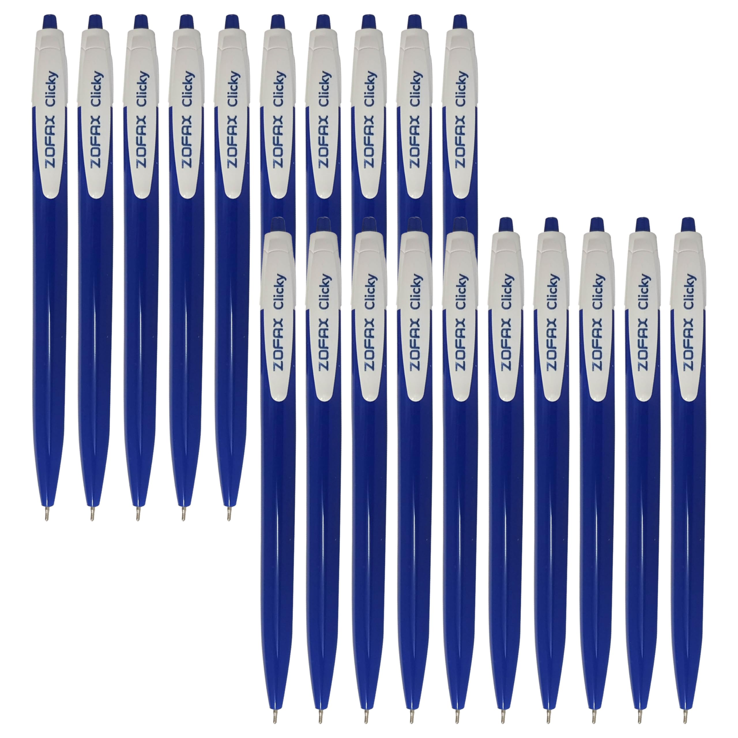 ZOFAX ClicMech Retractable Ballpoint Pens, BLUE, Fine Point (0.7mm), Pack of 20, Smooth Retract Ball Pens, Perfect for School Office Home Business Use