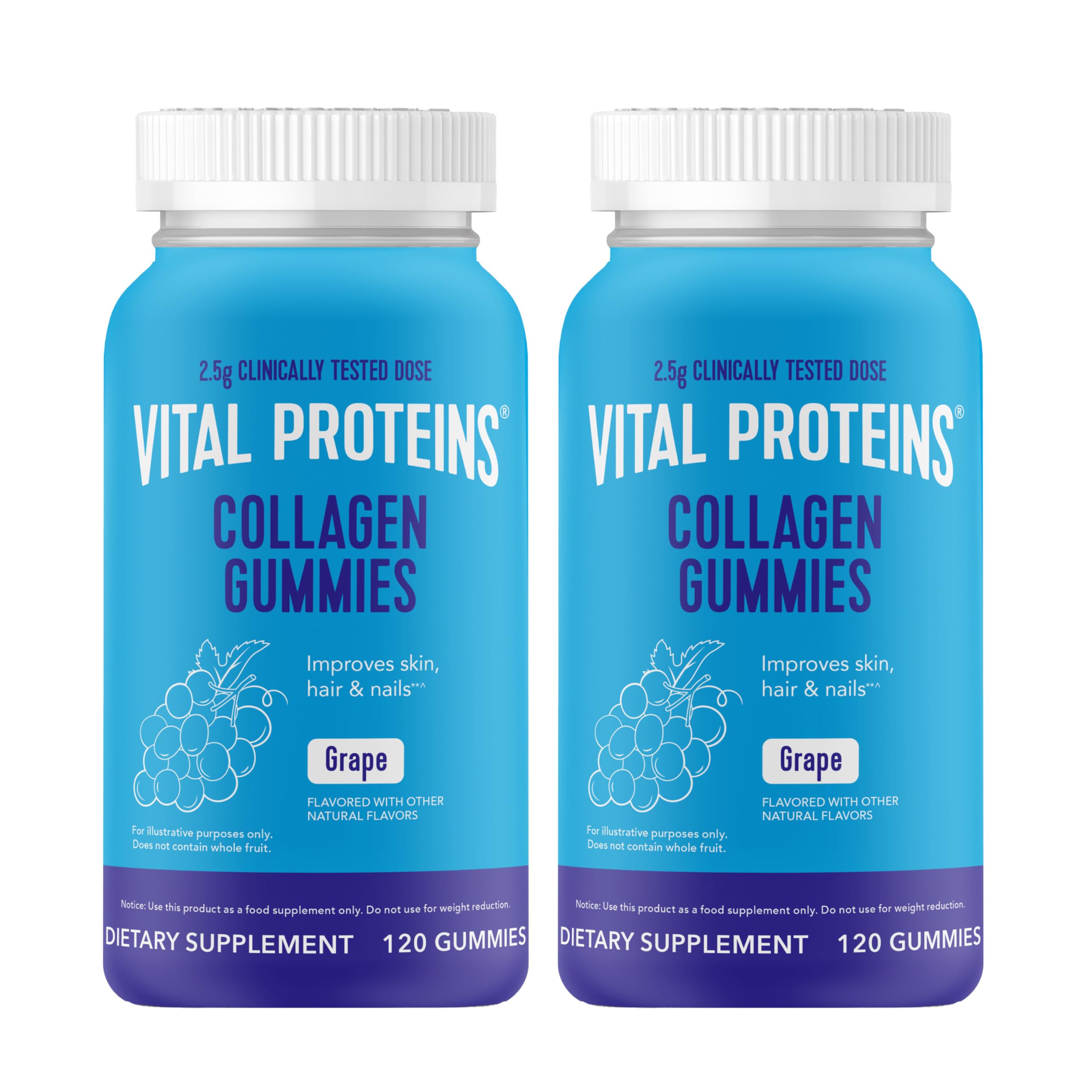 Vital Proteins Collagen Gummies 2 5g of Clinically-Tested Collagen for Hair Skin Nails Wrinkles 120 ct Bottle Pack