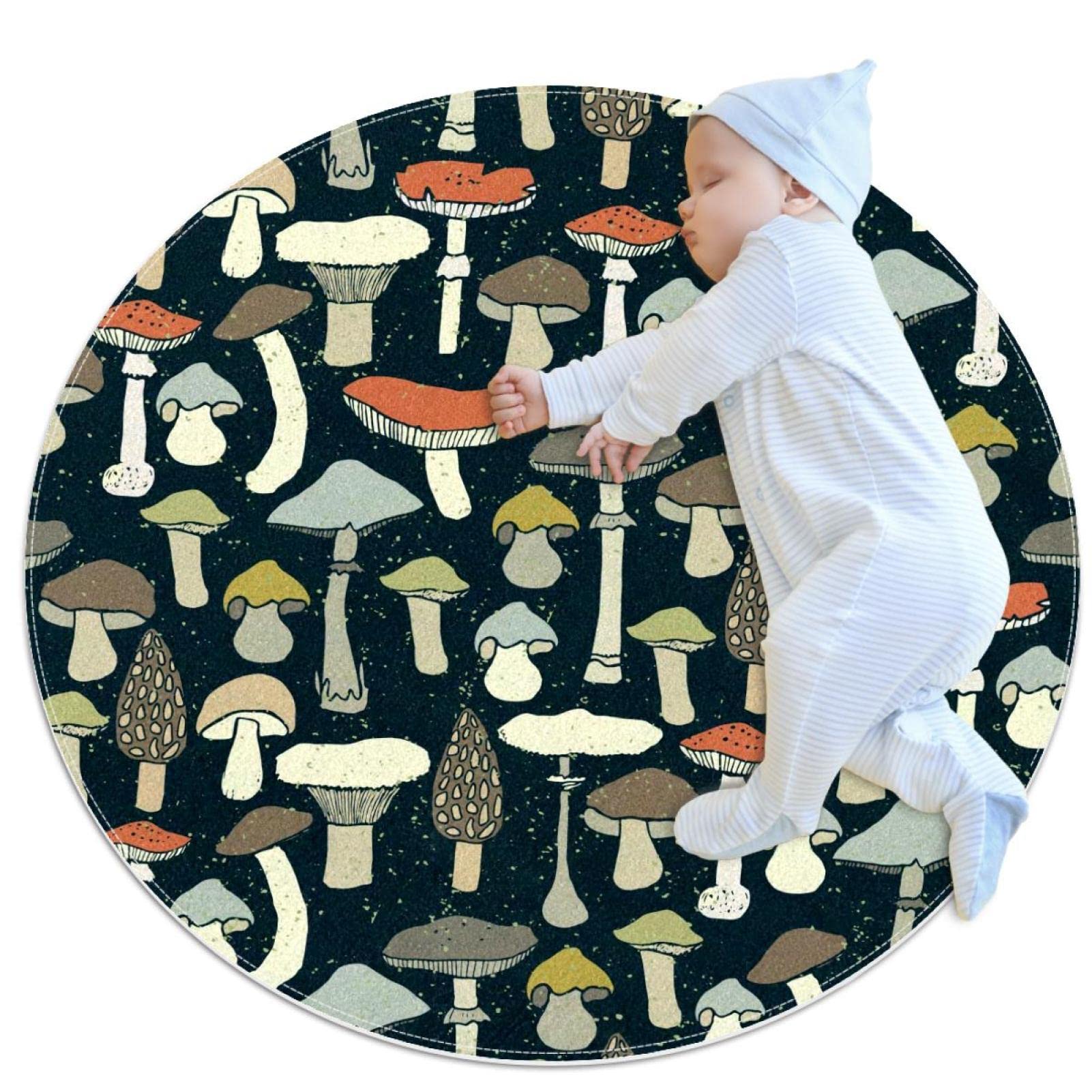 Tapis de salle de bain antidérapant champignon, rond 1 m pour chambre à coucher et canapé