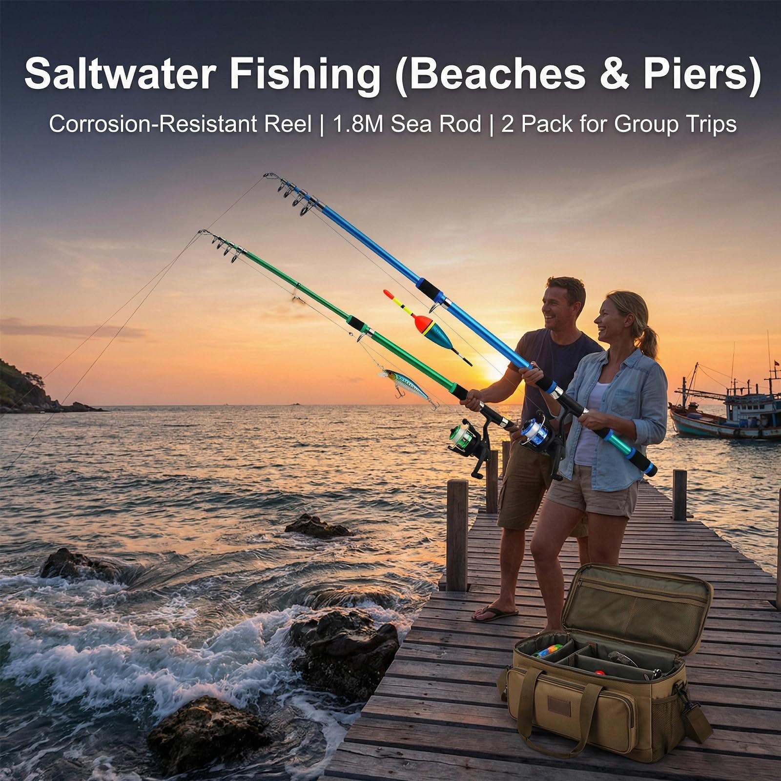Kit de Canne à Pêche pour Enfants, Ensemble 2 Kit de Pêche pour Enfants, 1.8 M Télescopique Canne et Moulinet avec Moulinet Spincast pour Débutants,Kit D'initiation à La Pêche avec Sac