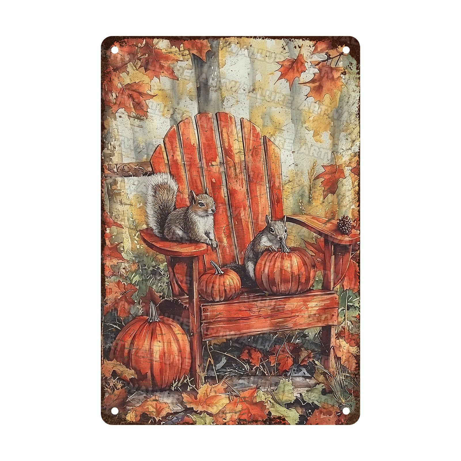Autumn Fall Pumpkin Squirrel Vintage Tin Sign Thanksgiving Autumn Fall Pumpkins Thanksgiving Day Metal Tin Sign for Pub Club Cafe bar Home Wall Art Decoration Poster 8x12inch