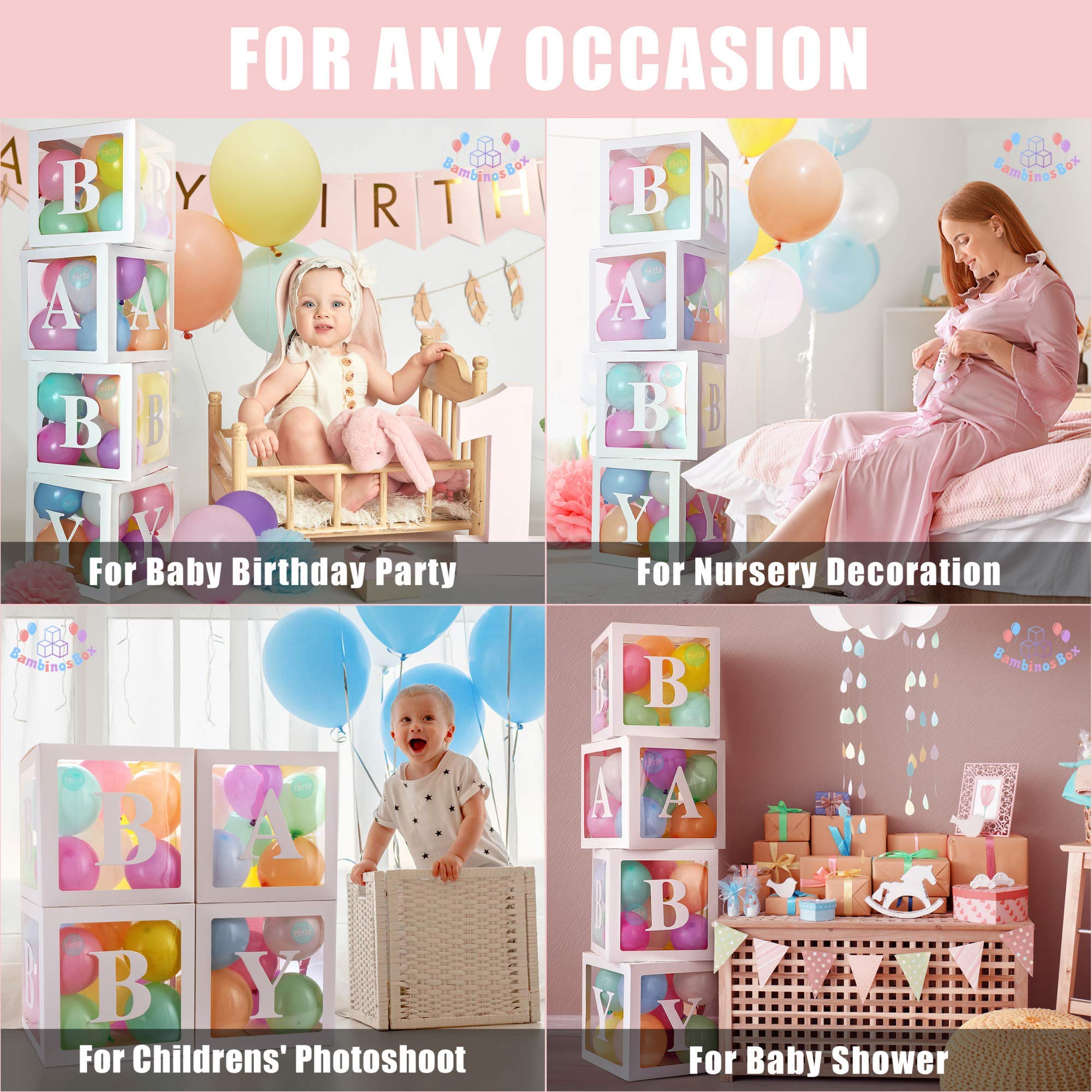 Buy Baby Shower Boxes Party Decorations Premium Kit 60 Pieces, Boy or Girl, 4pcs White