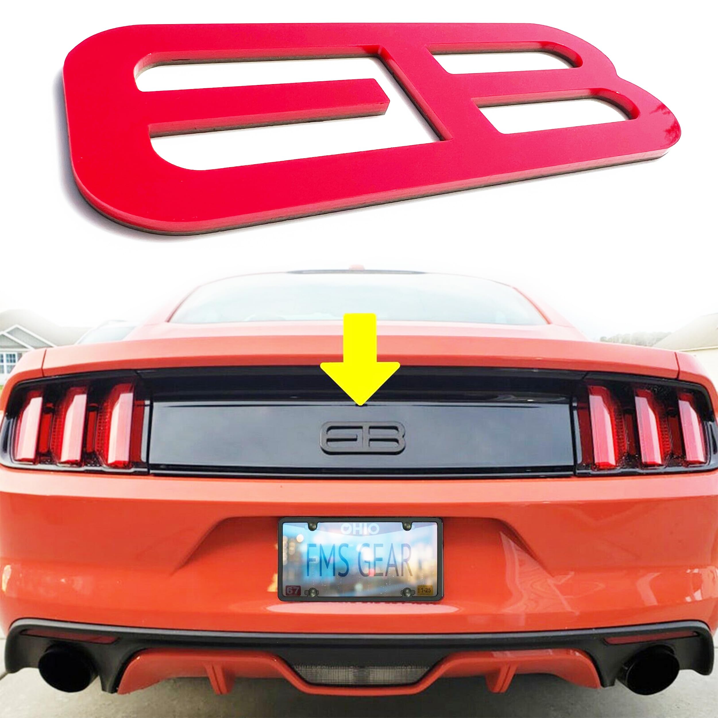 Custom 1pc Rear EB Emblems fits Mustang Eco Ecoboost Badge Logo (Red)