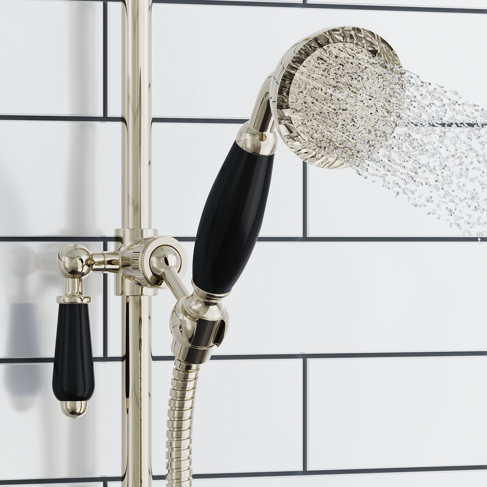 Enki Gold And Black E18 Traditional Victorian English Gold Brass Black Porcelain Handshower