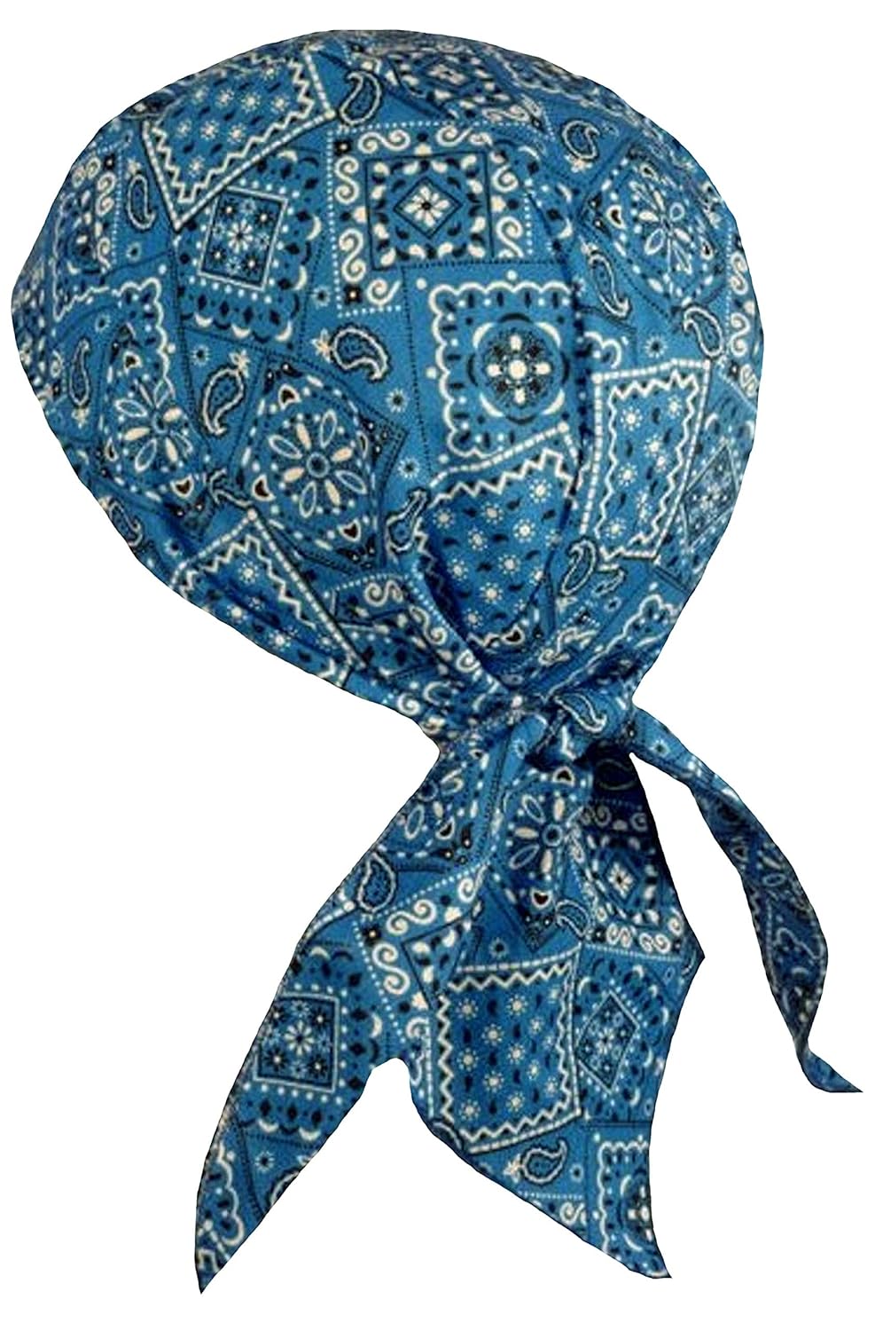 Western Paisely Doo Rag w Sweatband Made in America Skull Cap for Men Women Aqua Blue Paisley Dorag