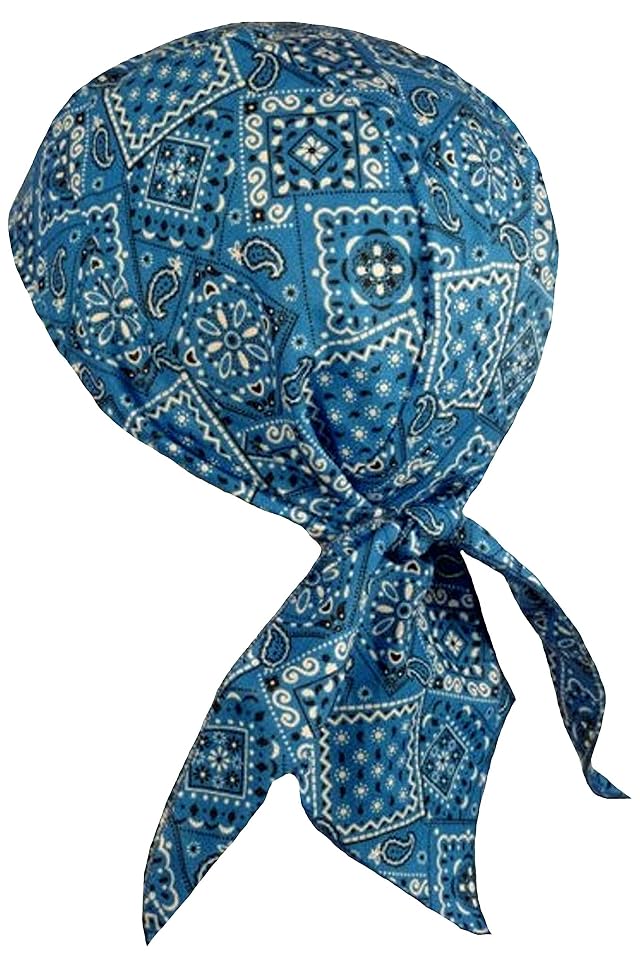 Western Paisely Doo Rag w Sweatband Made in America Skull Cap for Men Women Aqua Blue Paisley Dorag