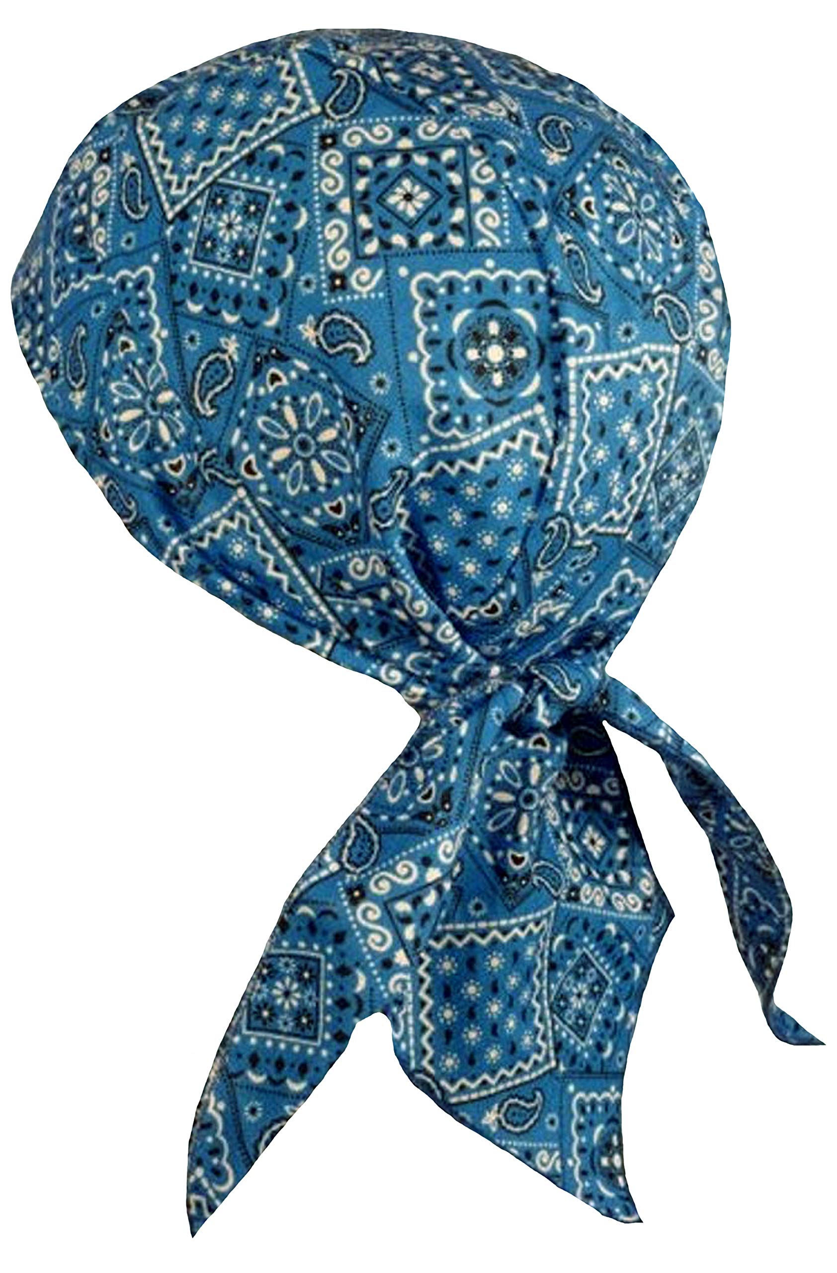 Western Paisely Doo Rag w Sweatband Made in America Skull Cap for Men Women Aqua Blue Paisley Dorag