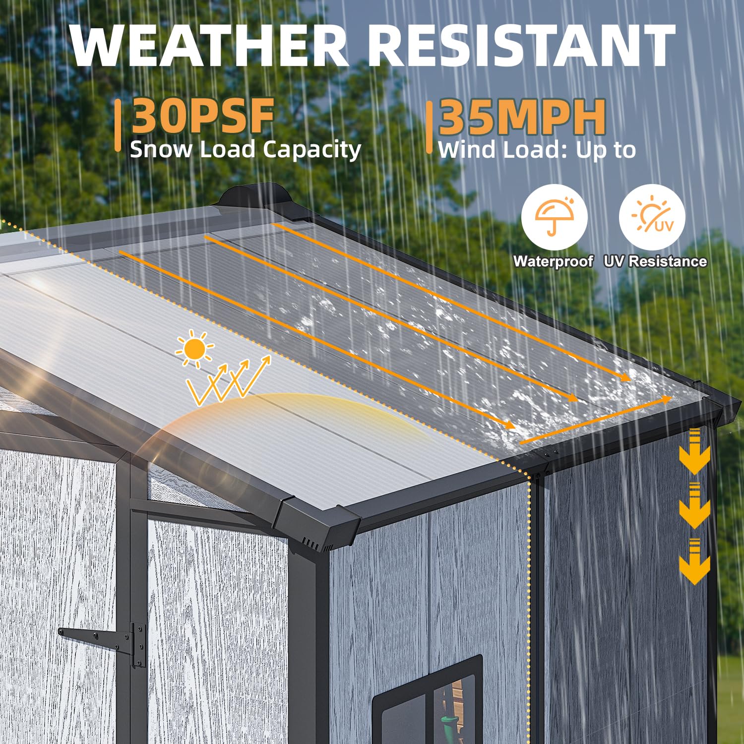MELLCOM 6 x 4 FT Resin Outdoor Storage Shed with Floor, Outdoor Storage Tool Shed with Windows and Lockable Door, Resin Garden Shed for Bike, Garbage Can, Lawnmower — view 6