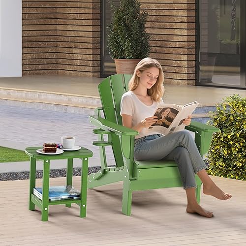 Miniatura 34 de nalone Adirondack - Mesa auxiliar para exteriores de 16.5 pulgadas, mesa auxiliar de plástico HDPE doble Adirondack para patio (madera)