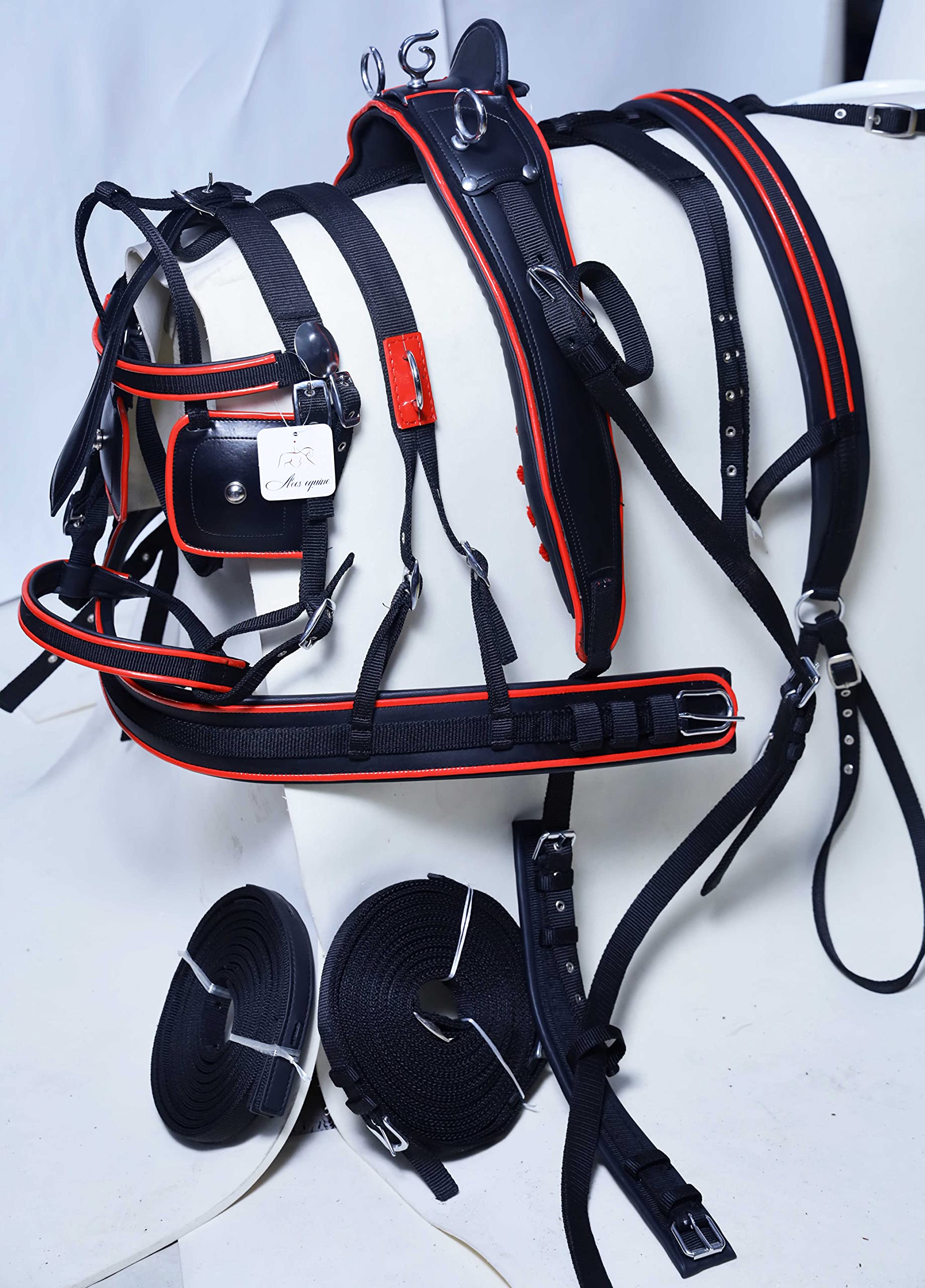 Harnais de conduite en nylon pour cheval Noir/rouge