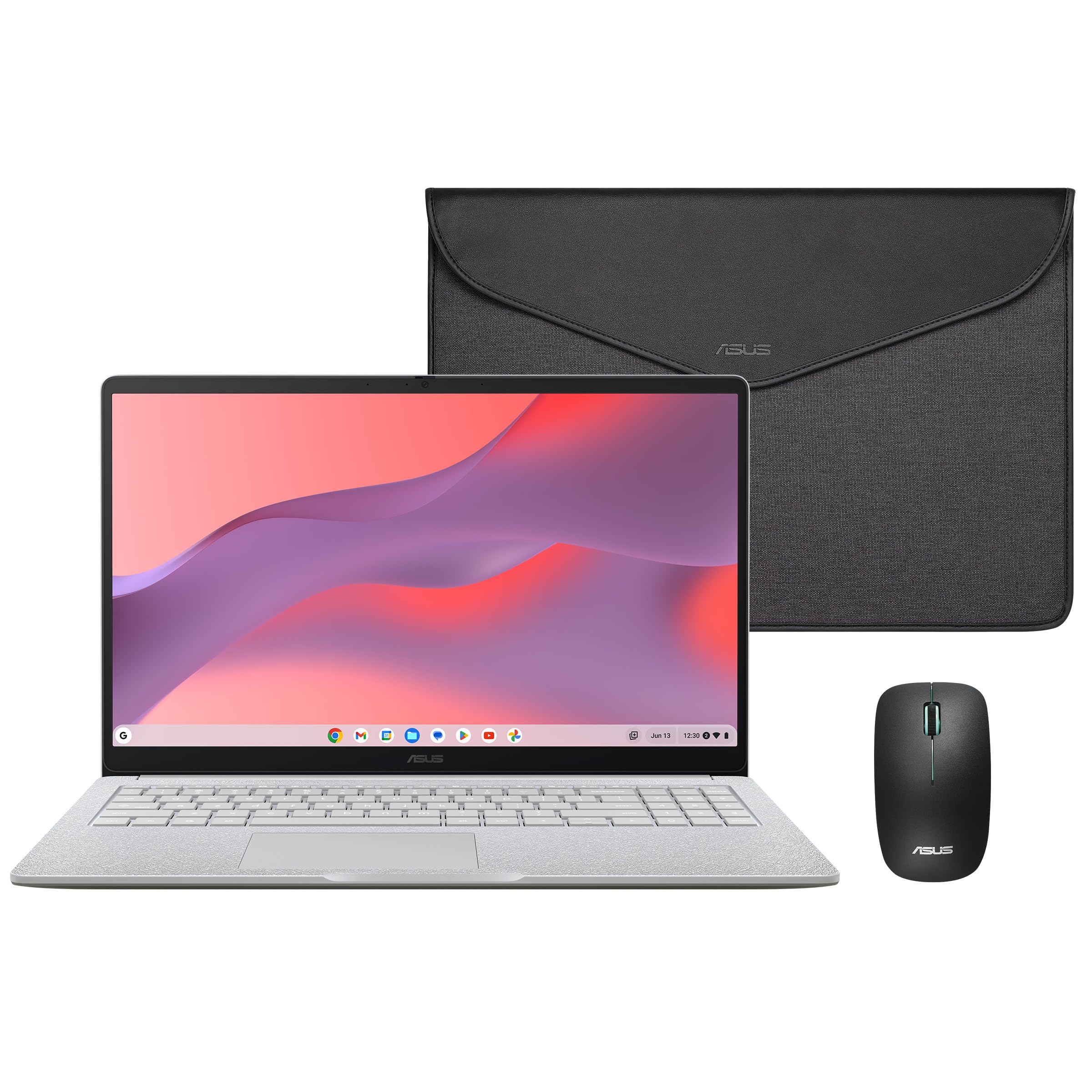 ASUS Chromebook CX1505CTA - Ordenador Portátil 15.6" Full HD (Intel N50, 4GB RAM, 128GB eMMC, ChromeOS) QWERTY Funda y ratón incluidos +3 Meses de Google AI Pro con Gemini Pro y 2TB de Almacenamiento