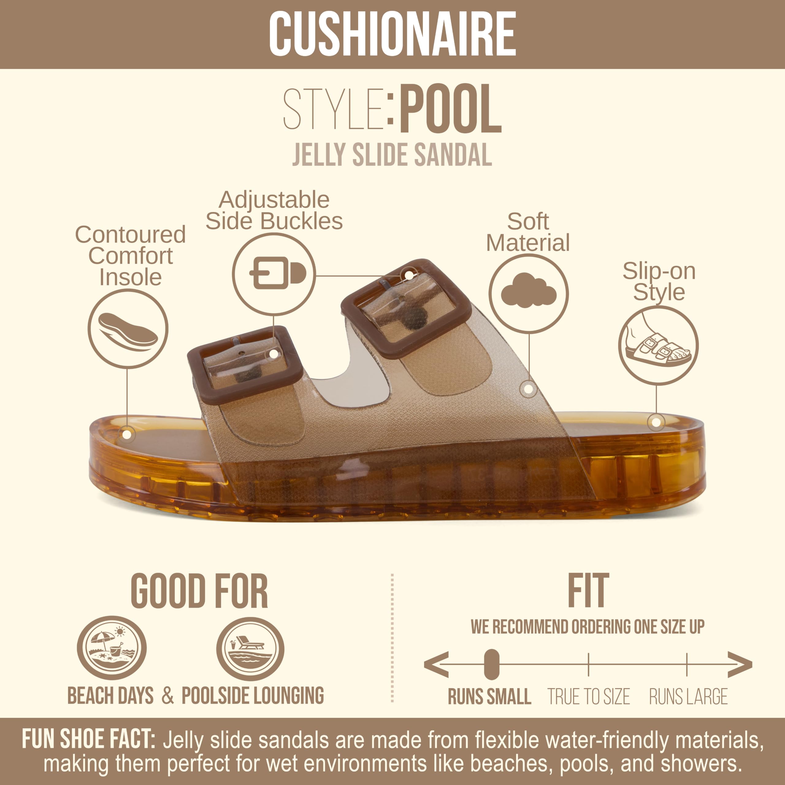 CUSHIONAIRE Pool-Slides für Damen, wasserdicht, doppelte Schnalle, verstellbare Slipper, Damen-Sandalen für Strand, Dusche, Freizeitkleidung