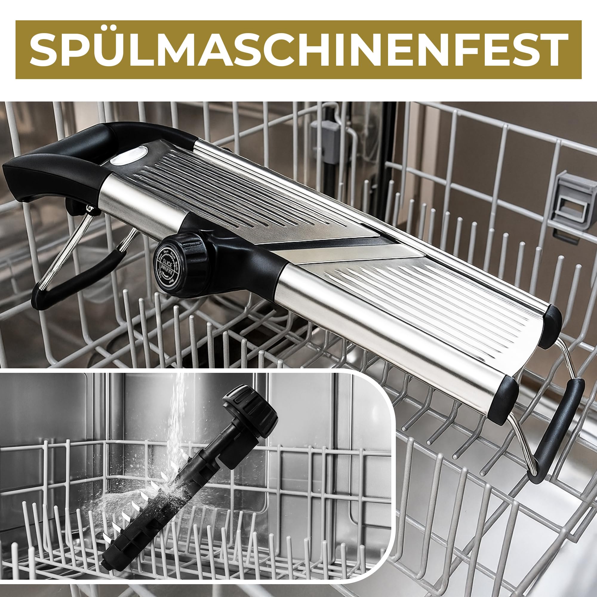 Verstellbarer Gemüsehobel aus Edelstahl – Mandoline Küchenhobel für Kartoffeln, Tomaten, Karotten, Obst, Gemüse & Zwiebeln – Inklusive 1 Paar Schnittschutzhandschuhe