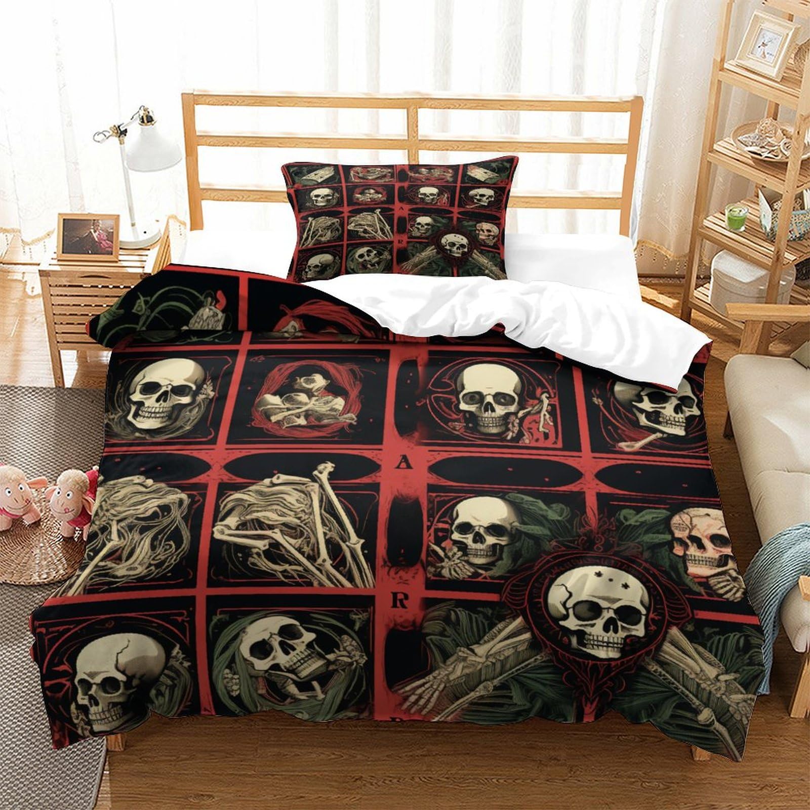 P1S9U7W5Y Gothic 3D Printed Skull Duvet Cover Set 3pcs Microfiber Skeleton Bedding Set Single