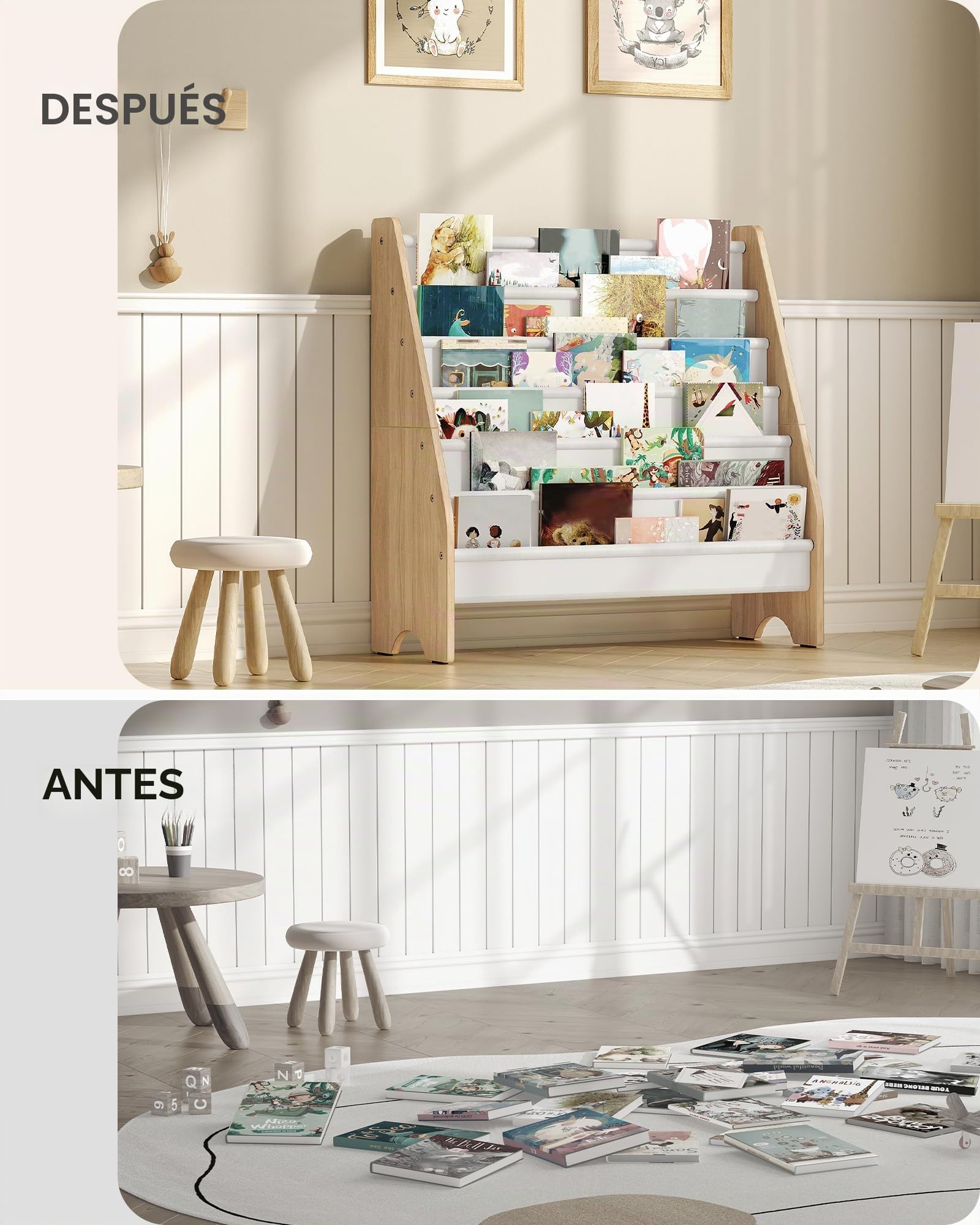 CHOEZON Estantería Infantil de 6 Niveles, Estantería para Niños, Estante de Almacenamiento de Revistas y Libros, Organizador de Libros de Gran Capacidad, Blanco y Madera Natural DMCW07WB