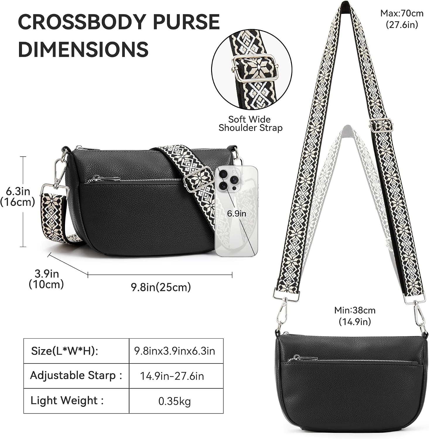 KALIDI Vegan Leather Small Cross Body Bag for Women with Adjustable Wide Strap Shoulder Bag Handbags for Women Ladies Work School Daily Use image 3