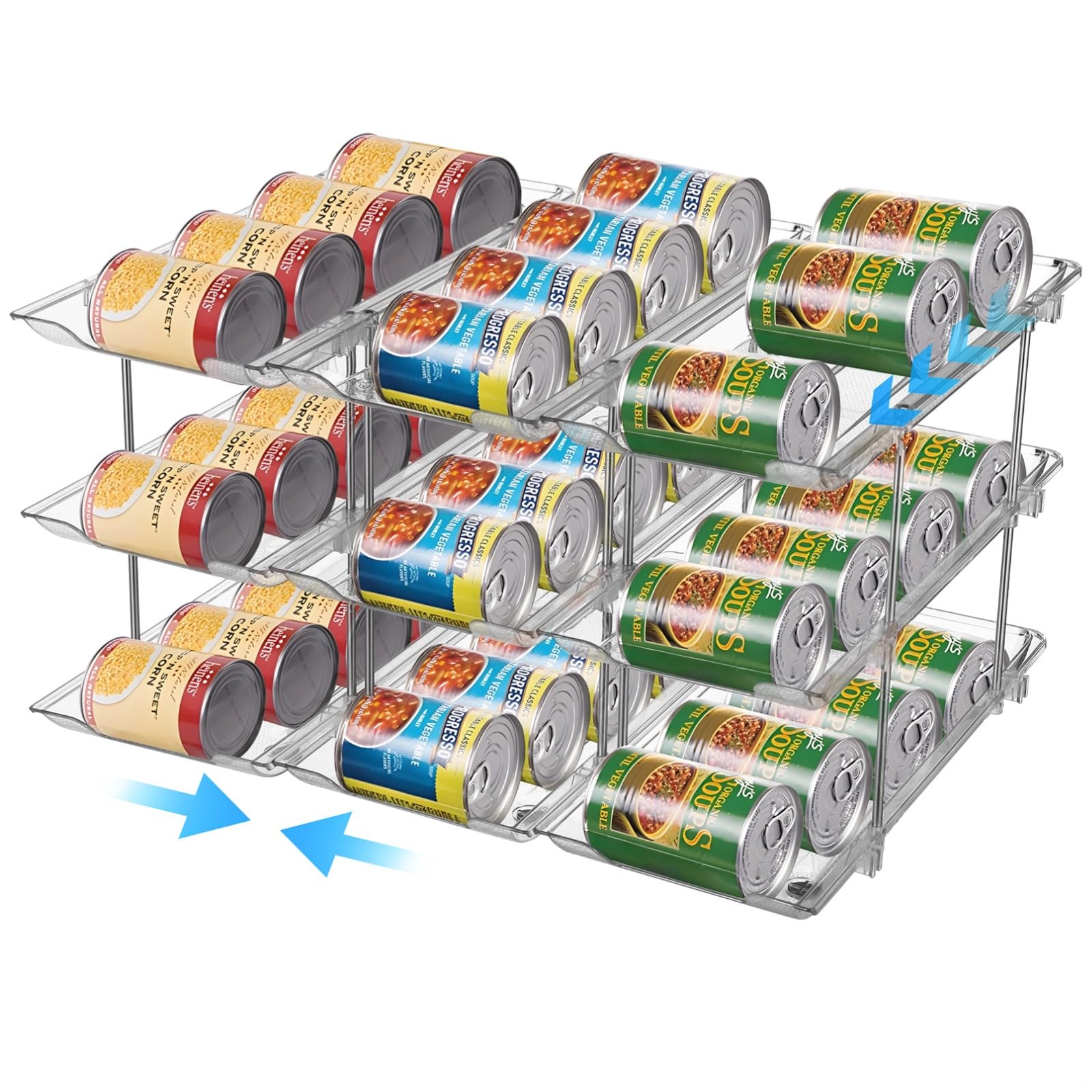 Organizador de latas transparente de 3 niveles, estante modular apilable de almacenamiento de bebidas, dispensador de latas transparente para despensa
