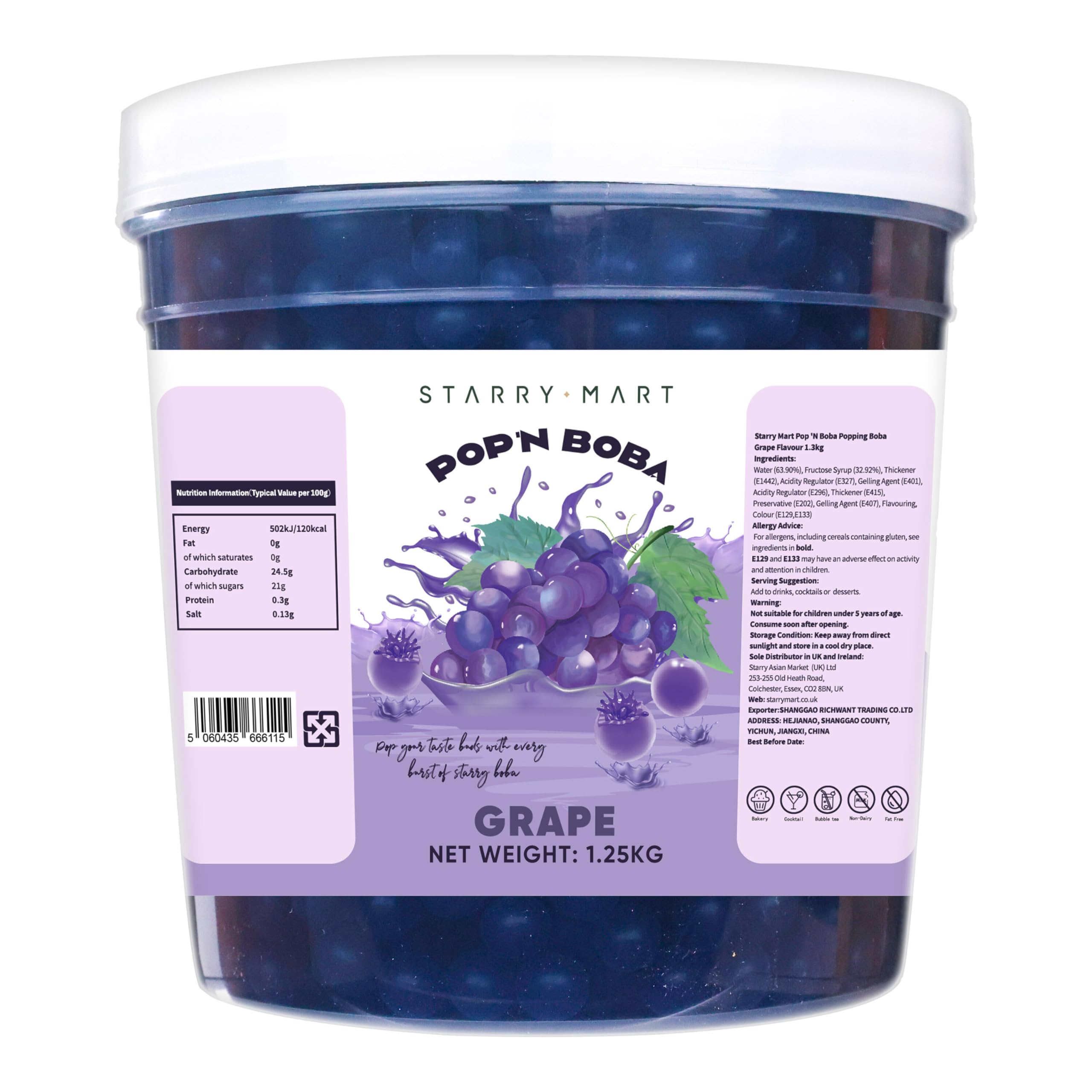 POP'N BOBA Grape Popping Boba for Bubble Tea (1.2kg), Bursting Pearls Bubble, for Shakes, Dessert Topping, Smoothie and Cocktails