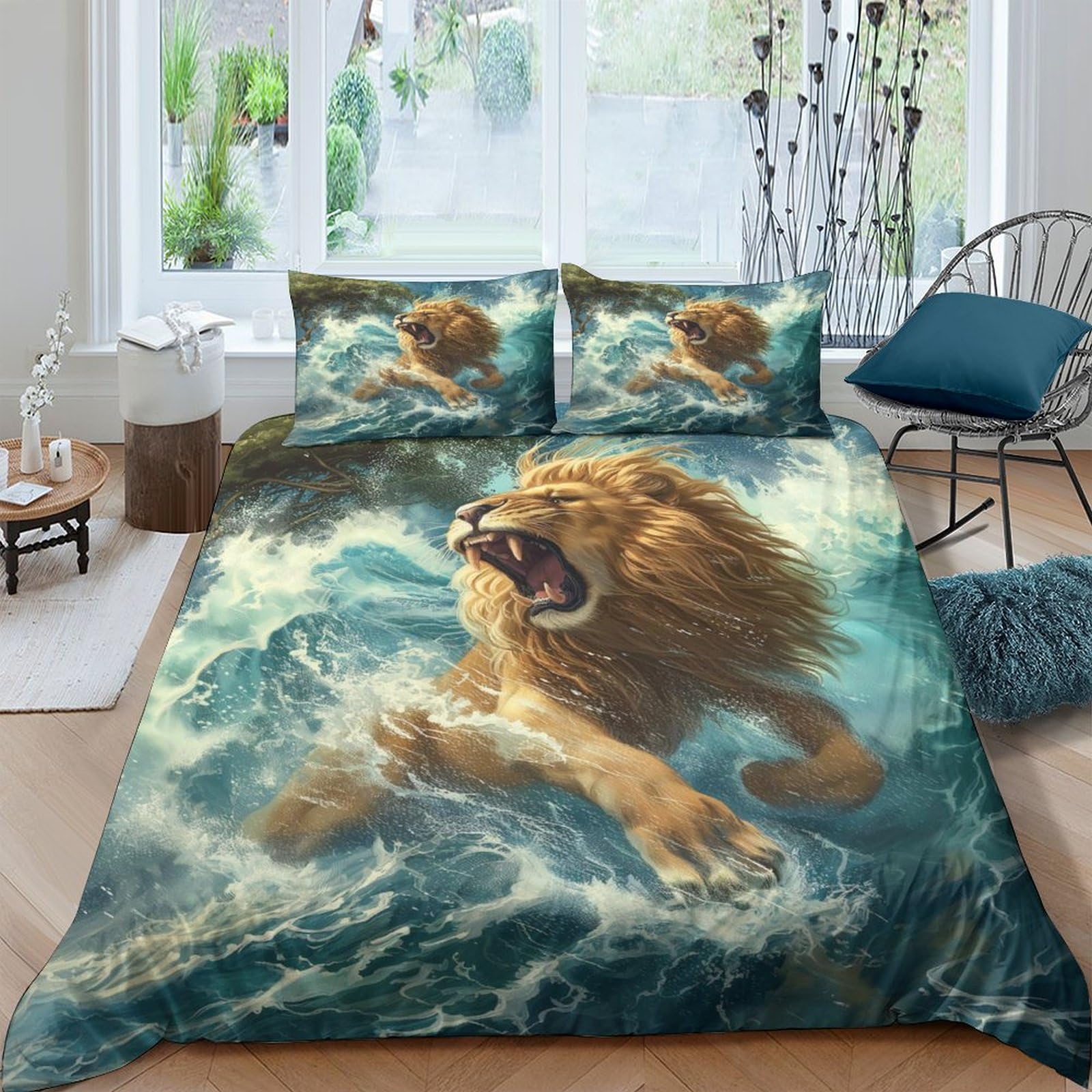 Nraopevvd Style-1 Lion Duvet Cover Sets 3 Pcs Hotel Quality Quilt Cover Bed Sets Bed Covers With Pillowcases With Zipper Closure Breathable Stylish Comforter Double（200X200cm）