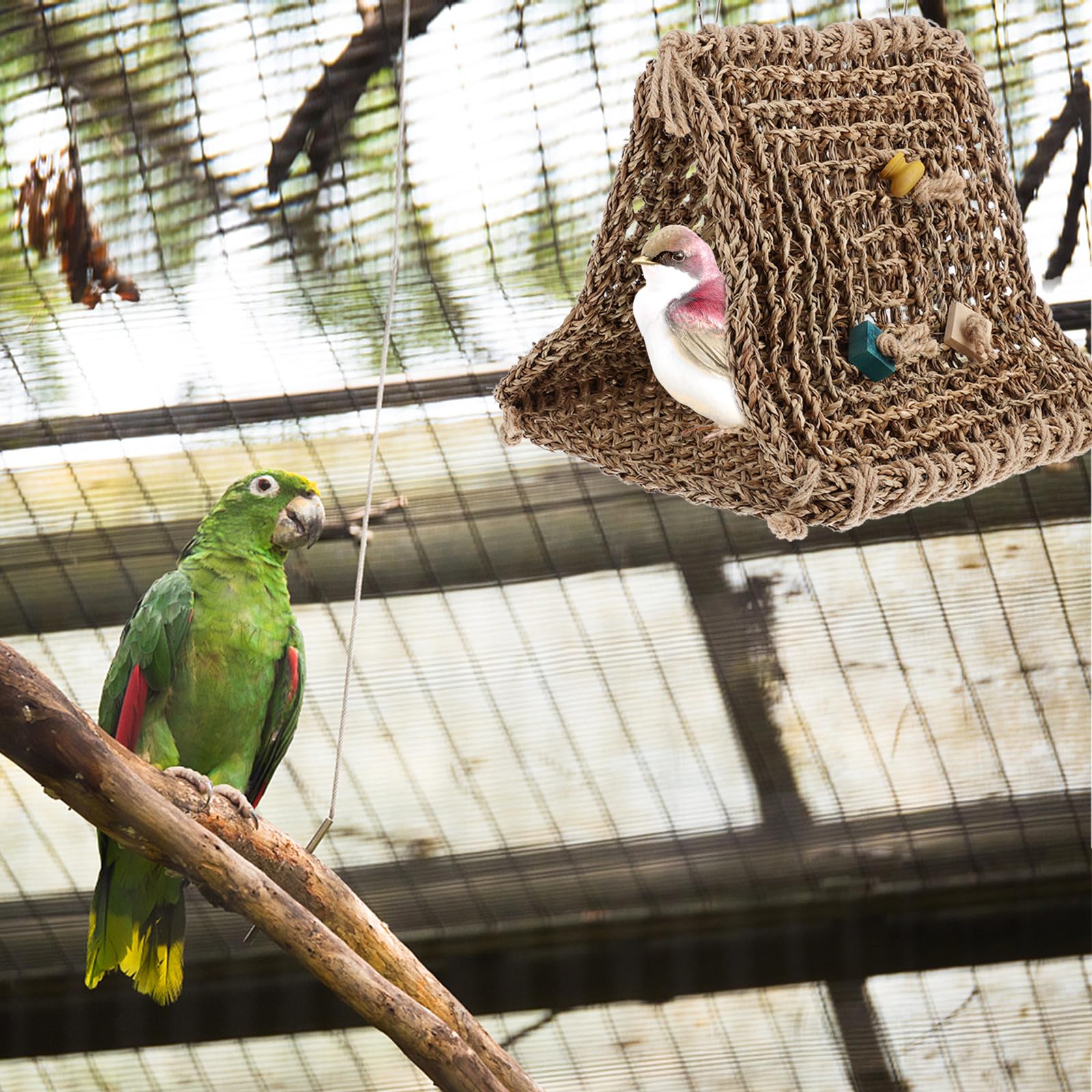 VICASKY Papageienhängematte aus Rattan mit Natürlichem Weidengeflecht Rustikales Vogelschlafplatz und Vogelhaus Geeignet für Käfig und Vogelspielzeug Leicht zu Reinigen Zufälliger Stil