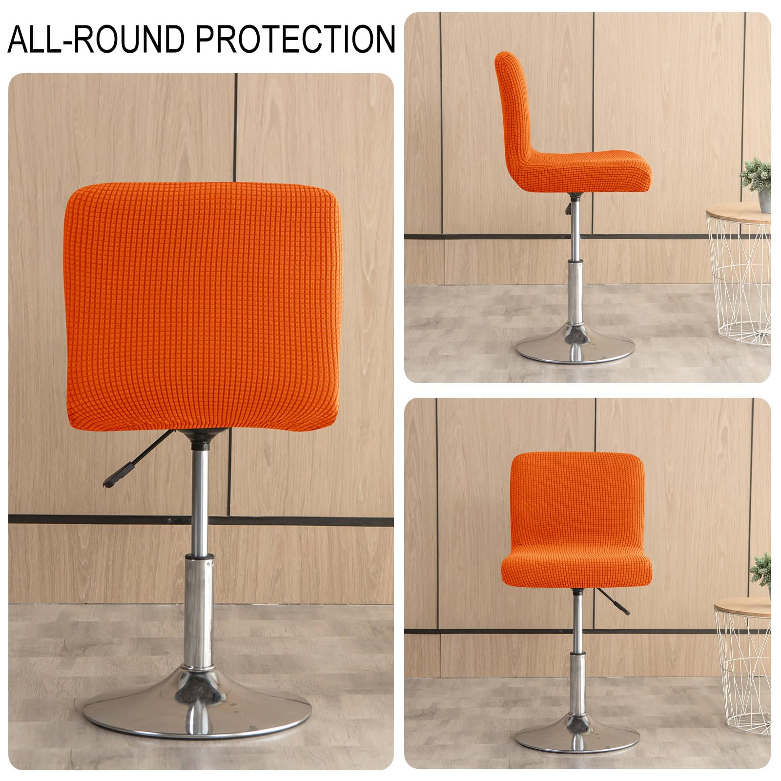 Fundas para taburetes de bar, fundas protectoras de tartán para sillas laterales de altura elástica, fundas protectoras lavables para taburete de bar (naranja, 8 piezas)