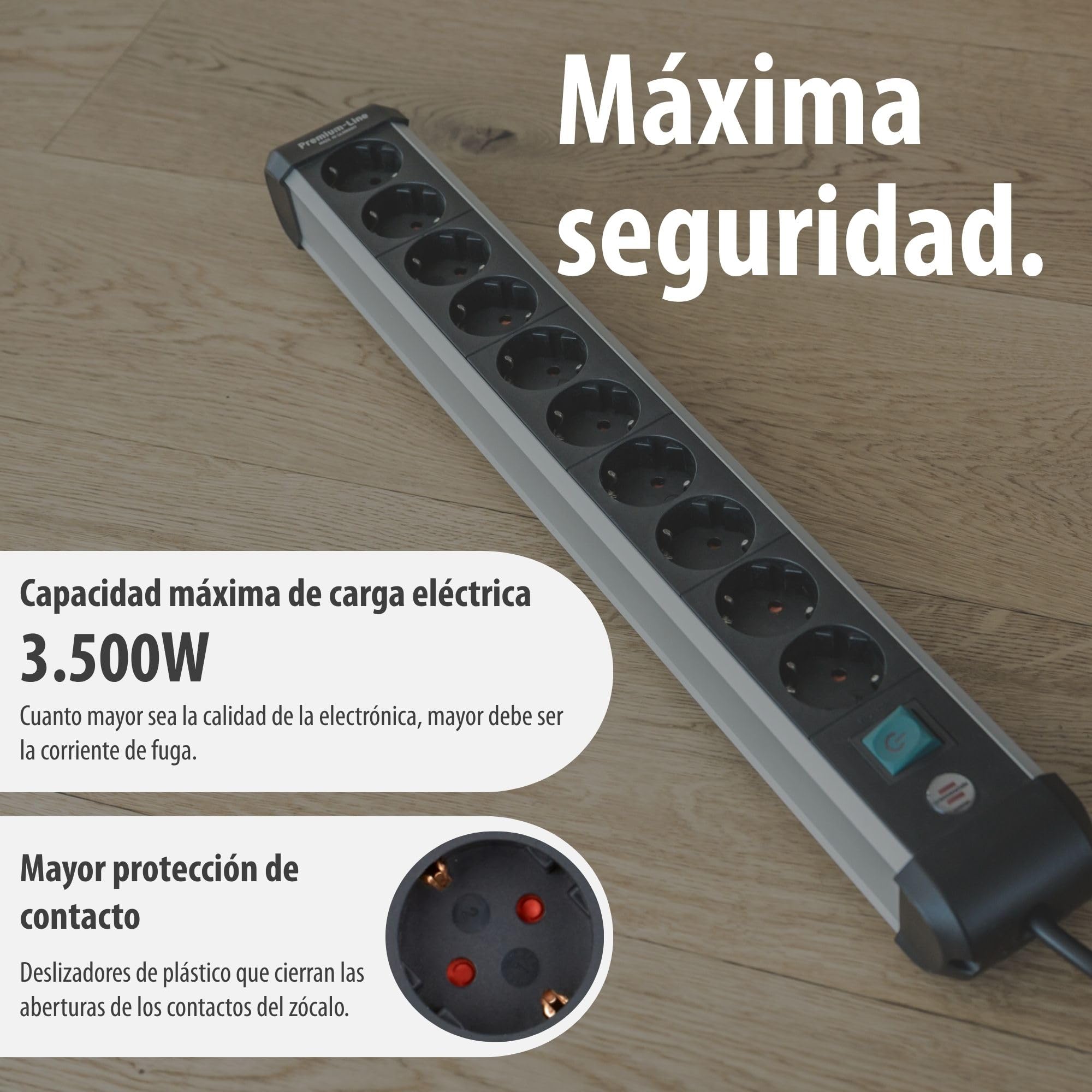Brennenstuhl Premium-ALU-Line regleta enchufes de 10 Tomas/regleta de Aluminio (Enchufe múltiple con Interruptor, Cable de 3 m, Fabricado en Alemania)