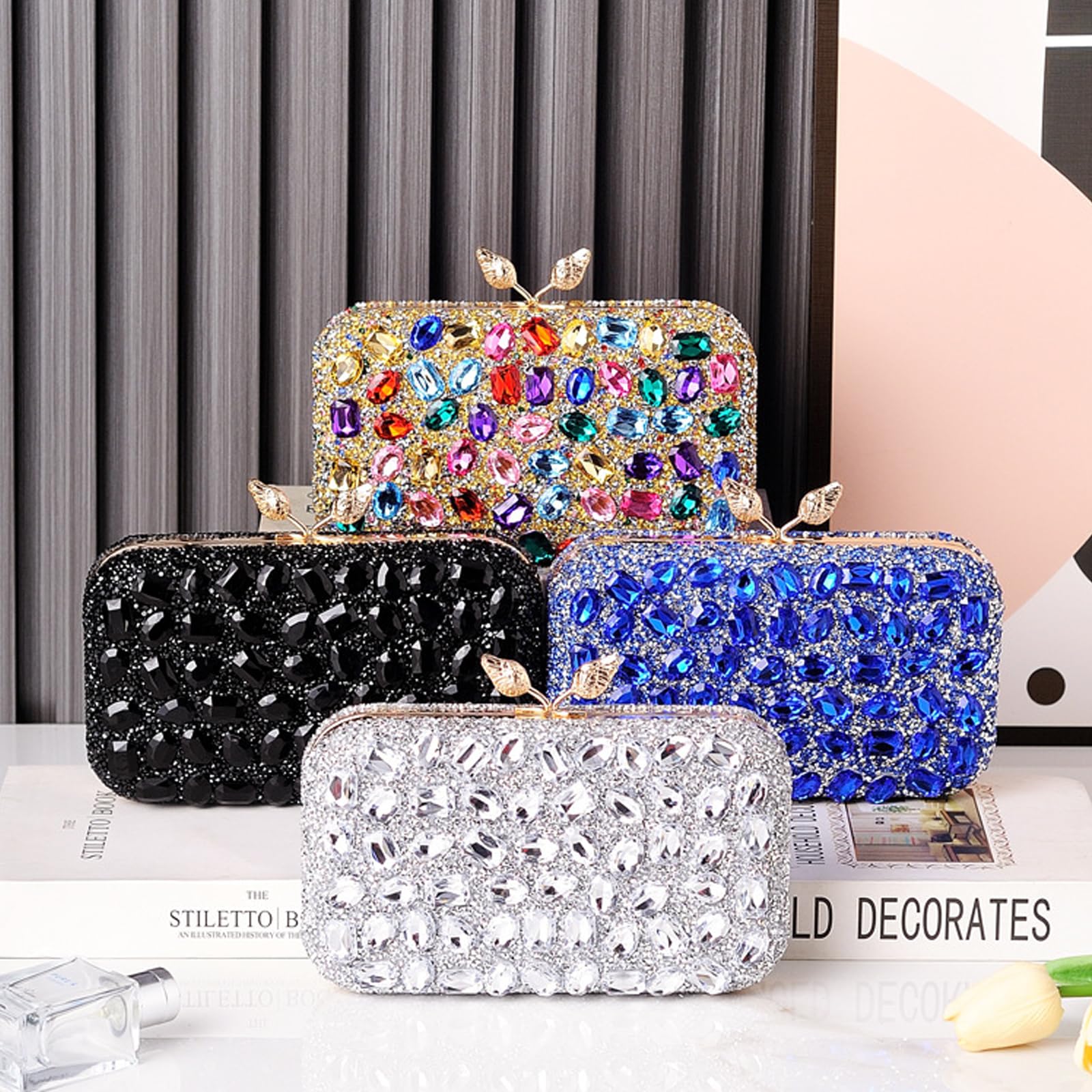 CORIOS Borsetta da Sera con Strass Donna Pochette Piccolo con Catena Elegante Borsa a Tracolla Borsa a Spalla Gorgeous Borse Messenger Ballo Cocktail Cerimonia Festa Clutch Argento