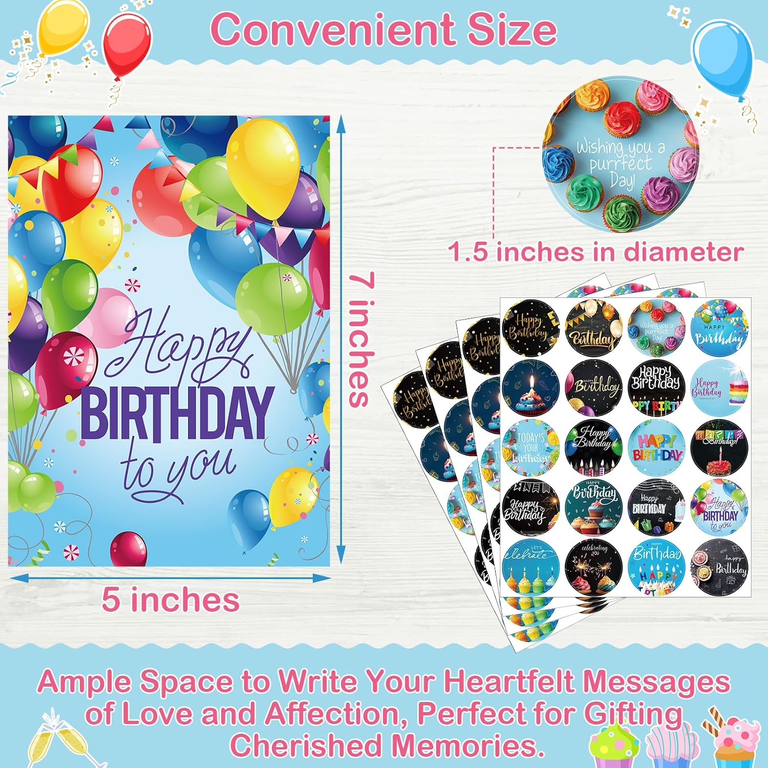 200 Set Unique Happy Birthday Card Bulk with Envelope and Sticker Blank Greeting Card Large 5 x 7 Inch Suitable for Office Kids Women Men, 20 Styles(Classic Style) - Image 2