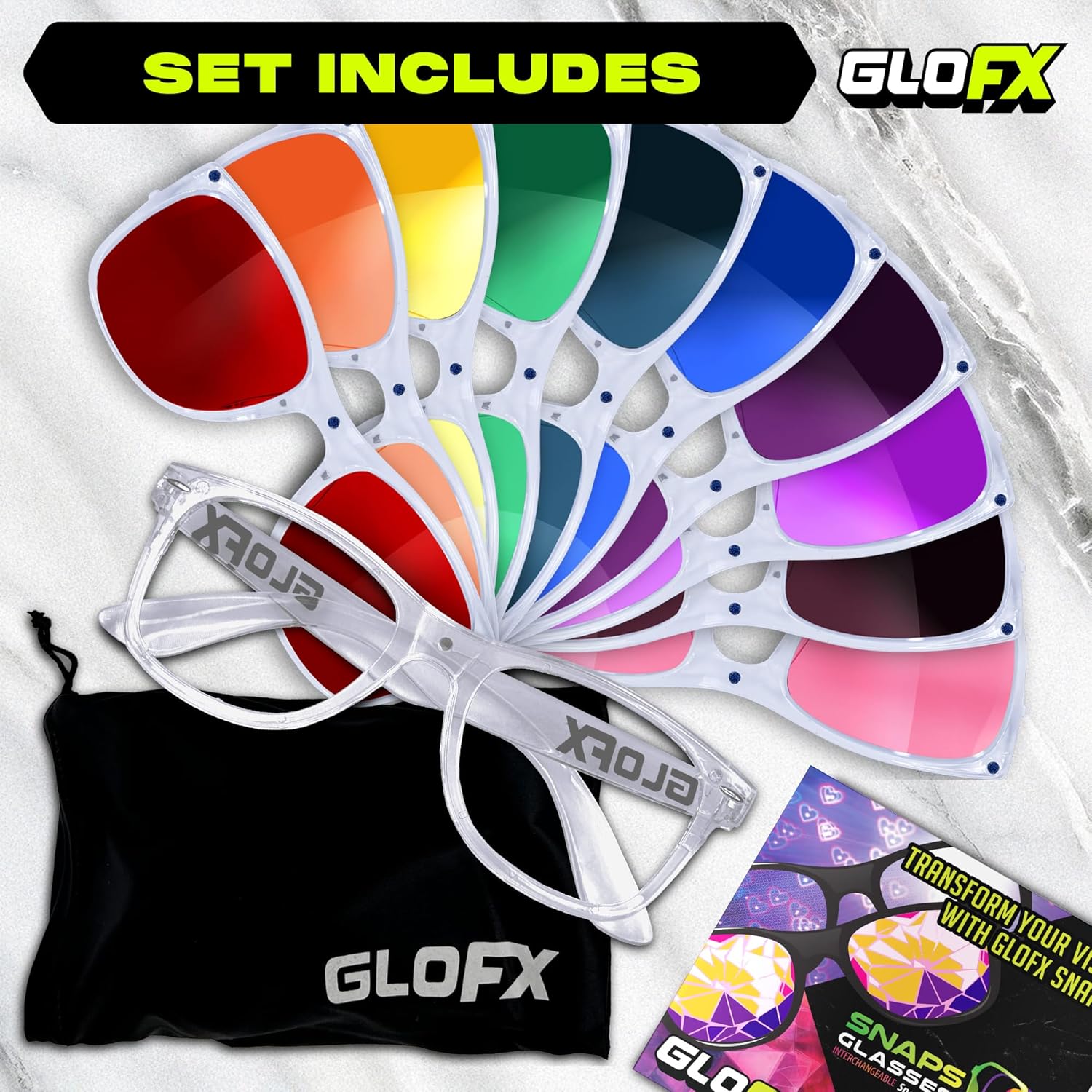 GloFX Snaps: Color Therapy Glasses - Magnetic Sunglasses with Stabilizing Notch - All-Day Comfort for Light, Photophobia & Migraine Relief - Snap-On Design with 10 Therapeutic Lenses - Image 3