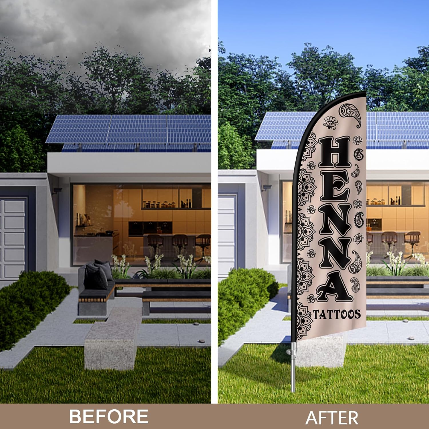 Henna Tattoos Flag for Business, Henna Tattoos 8FT Polyester Advertising Swooper Flag with Aluminium Alloy Flag Pole Kit, Stainless Steel, Ground Spike, Portable Bag