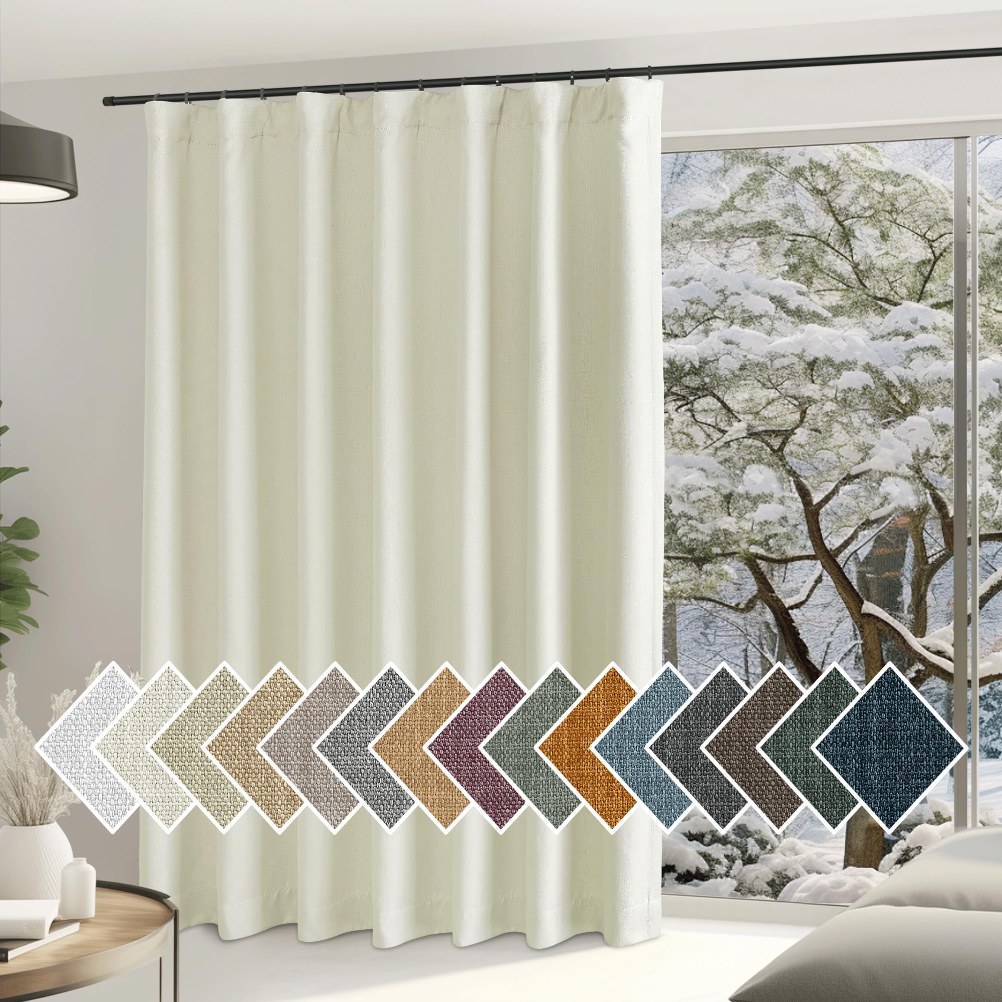 NICETOWN Sliding Door Curtains 84 inch Length for Bedroom, Room Darkening Hook Belt/Rod Pocket/Back Tab Faux Linen Thermal Window Treatments for Living Room, Natural, W100 x L84, 1 Panel