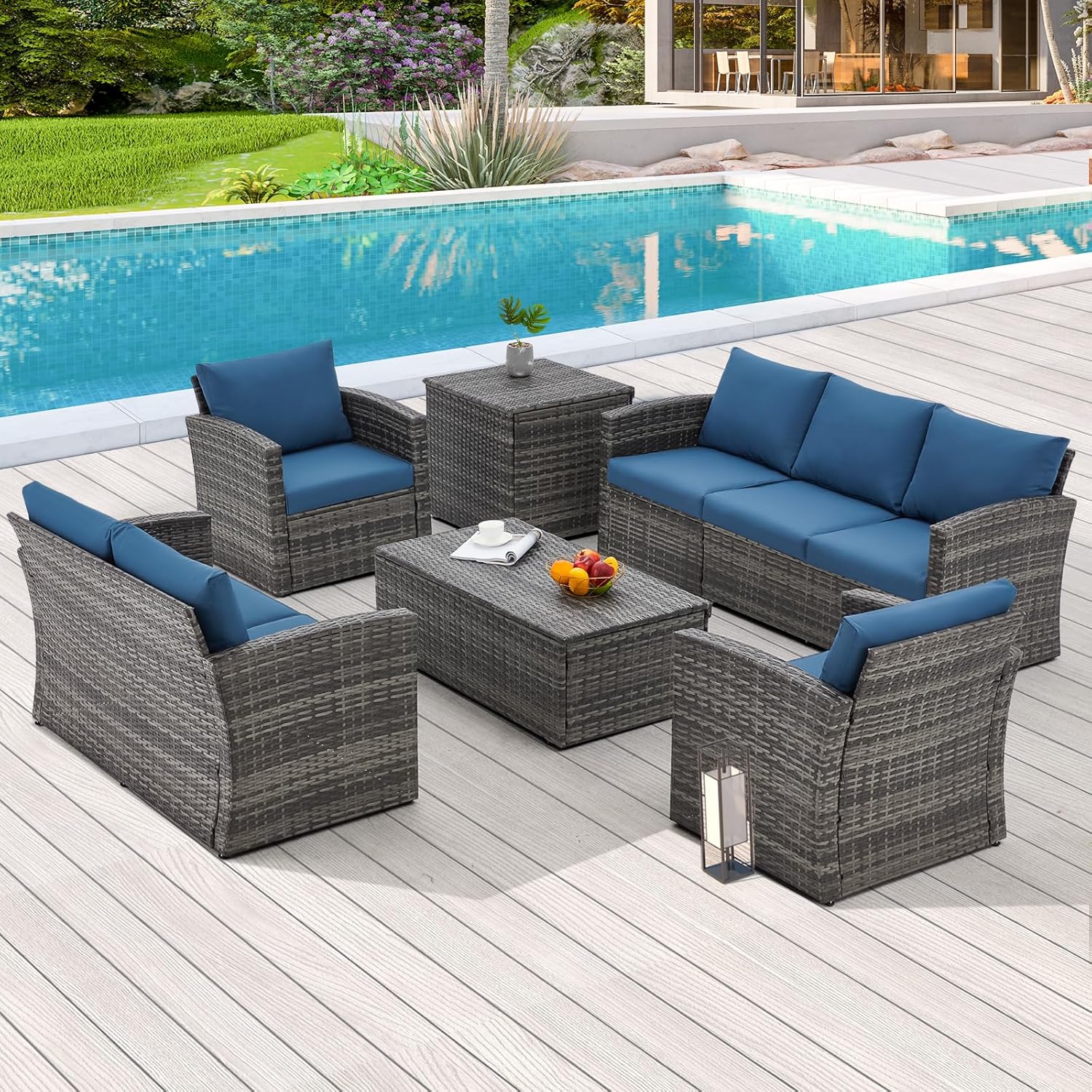 UMAX 7 Pieces Outdoor Patio Furniture Sets w/Two Storage